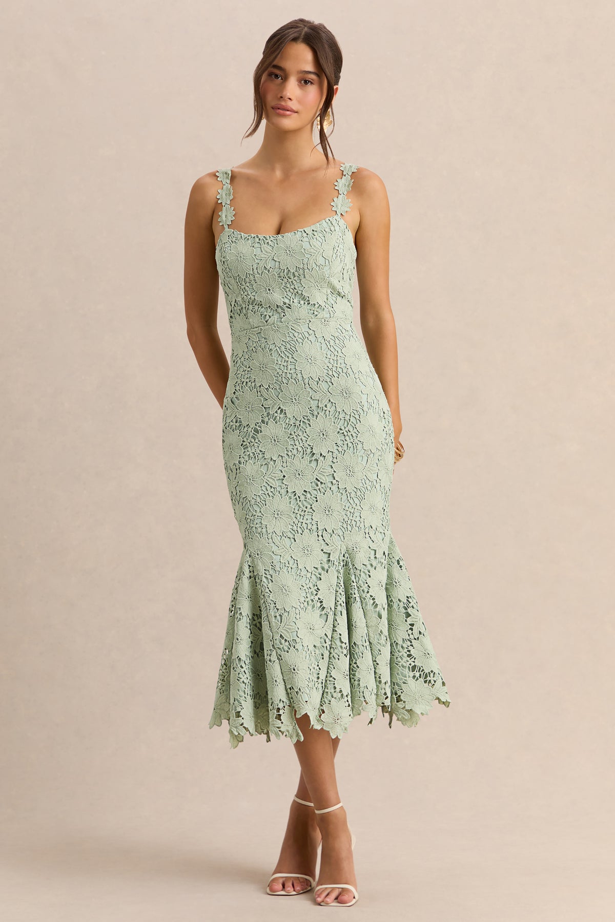 Melia Sage Lace Scoop-Neck Midi Dress Club L London - USA Melia Sage Lace Scoop-Neck Midi Dress Club L London - USA