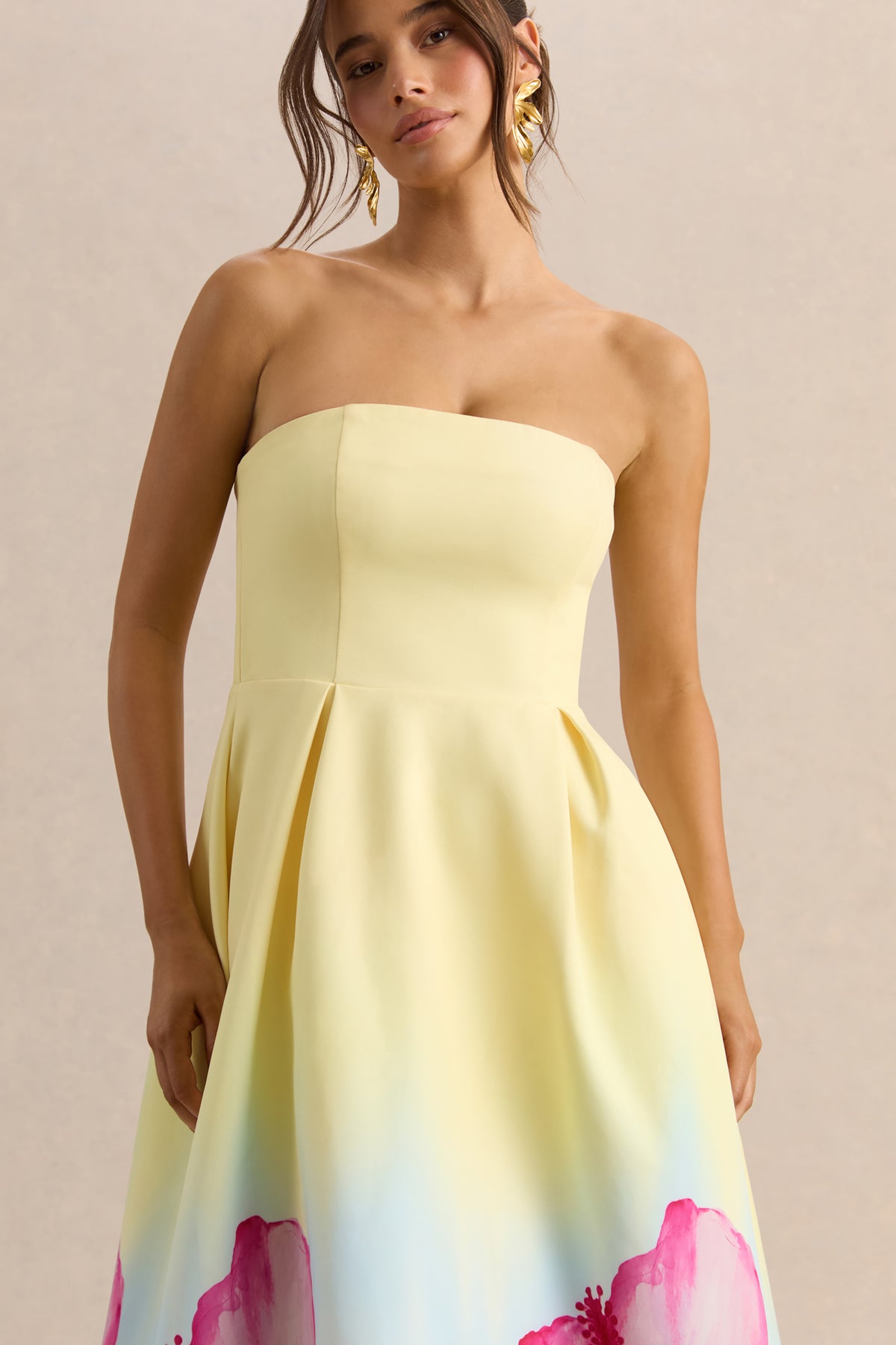 yellow ombre dress Zoya | Yellow Ombre Lily Print Bandeau Midi Dress