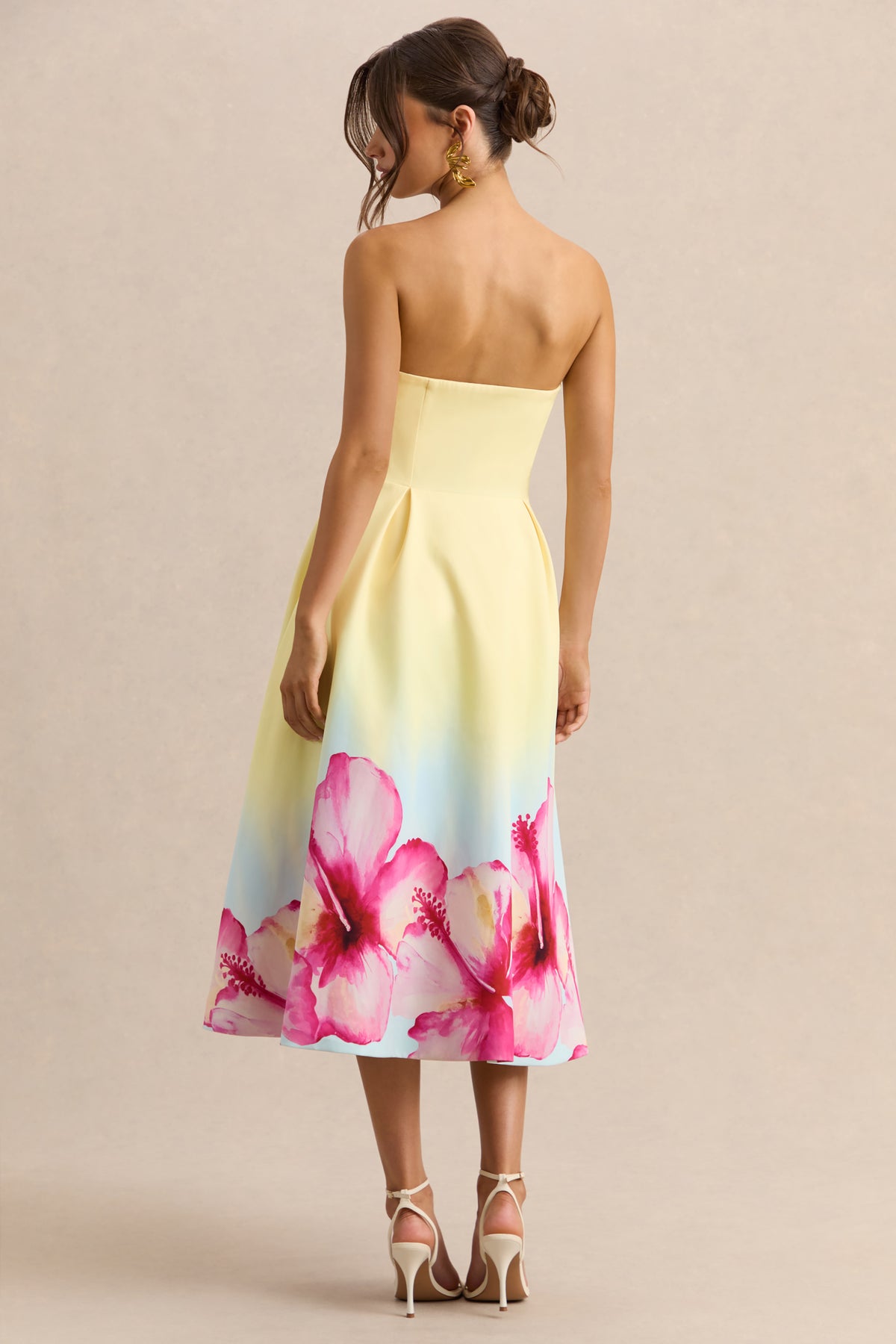 Zoya | Yellow Ombre Lily Print Bandeau Midi Dress - UK 12 Yellow AND PINK Zoya | Yellow Ombre Lily Print Bandeau Midi Dress - UK 12 Yellow AND PINK