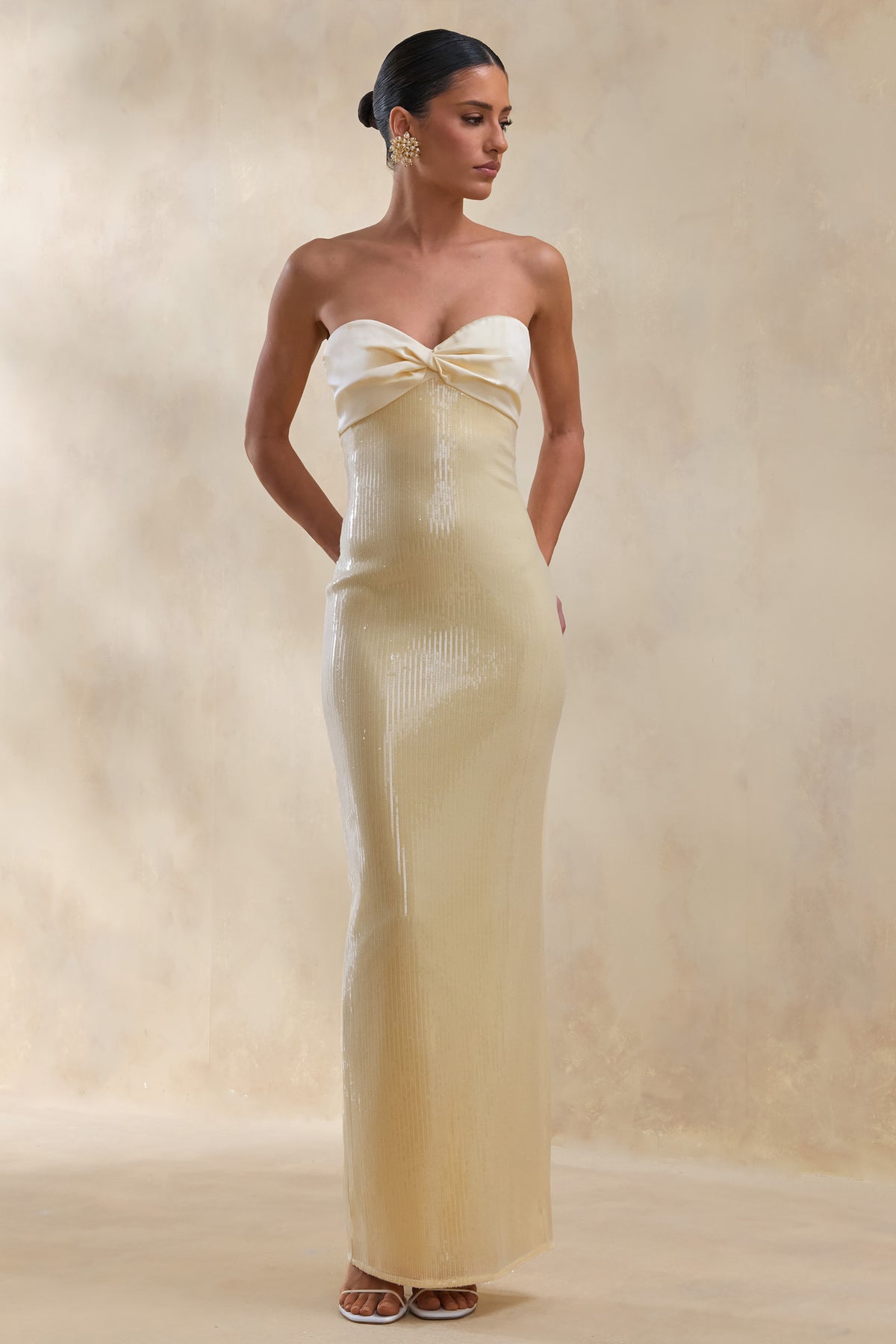 Stephanie Lemon Sequin Bandeau Maxi Dress With Scarf Club L London - USA Stephanie Lemon Sequin Bandeau Maxi Dress With Scarf Club L London - USA