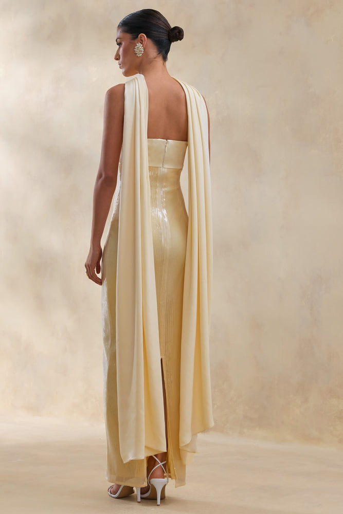 Stephanie Lemon Sequin Bandeau Maxi Dress With Scarf Club L London - USA Stephanie Lemon Sequin Bandeau Maxi Dress With Scarf Club L London - USA