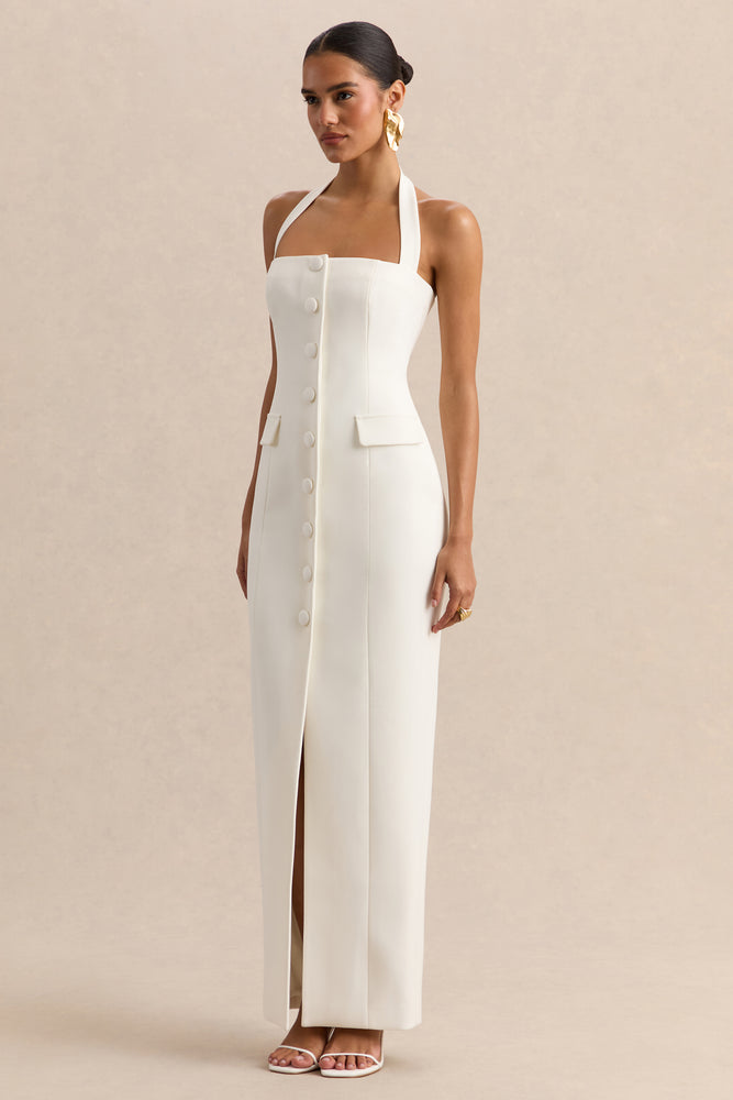womens white halter dress Womens Linen Halter Dress in White main image 1