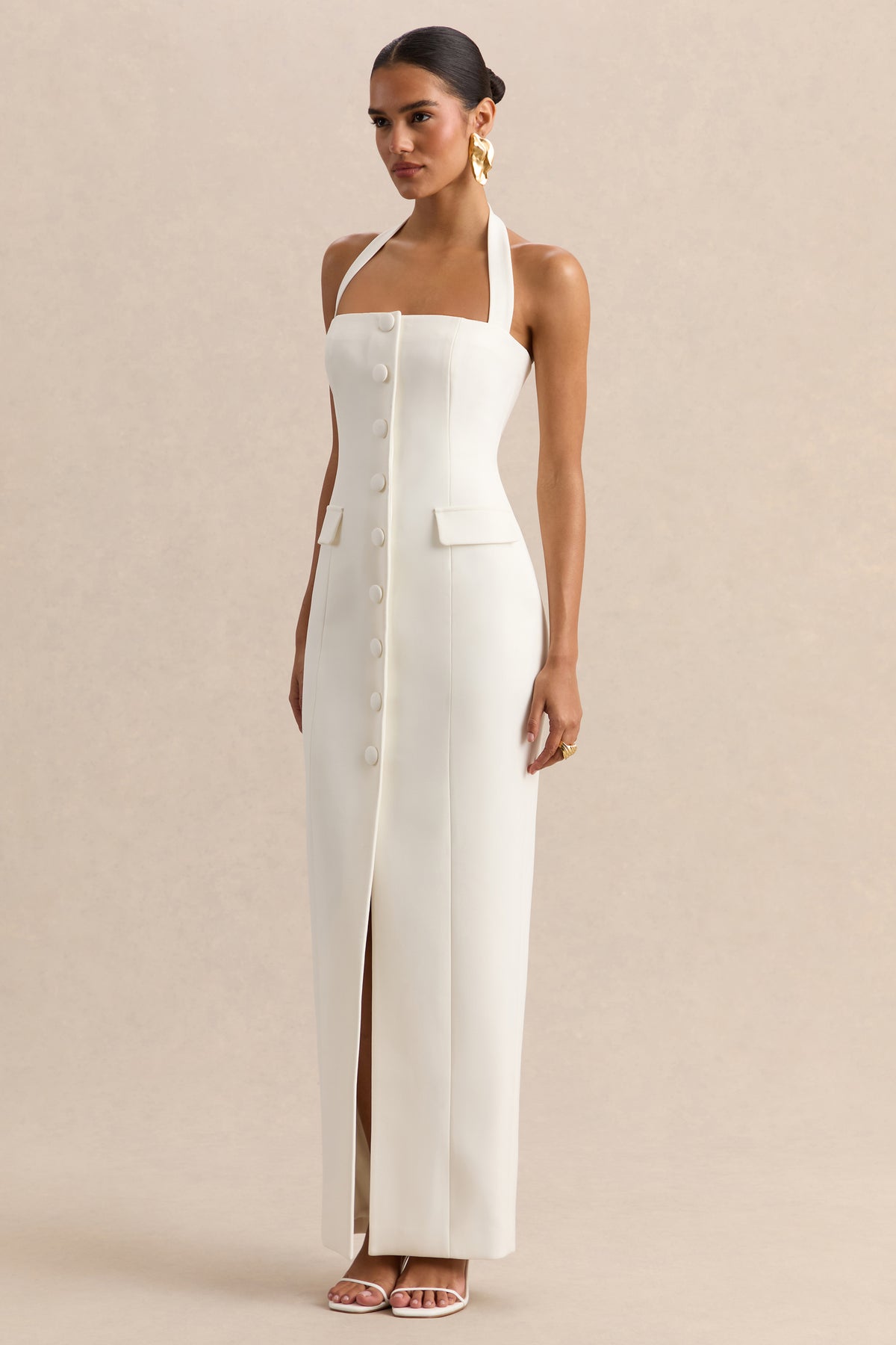 Steph White Halter-Neck Tailored Maxi Dress Club L London - USA Steph White Halter-Neck Tailored Maxi Dress Club L London - USA
