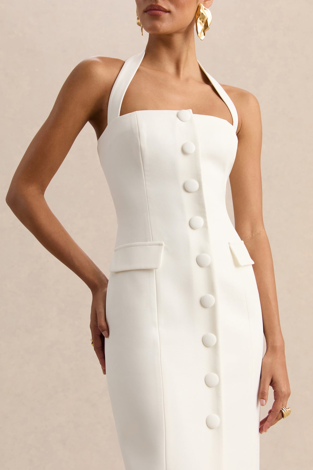 Steph White Halter-Neck Tailored Maxi Dress  Club L London - USA