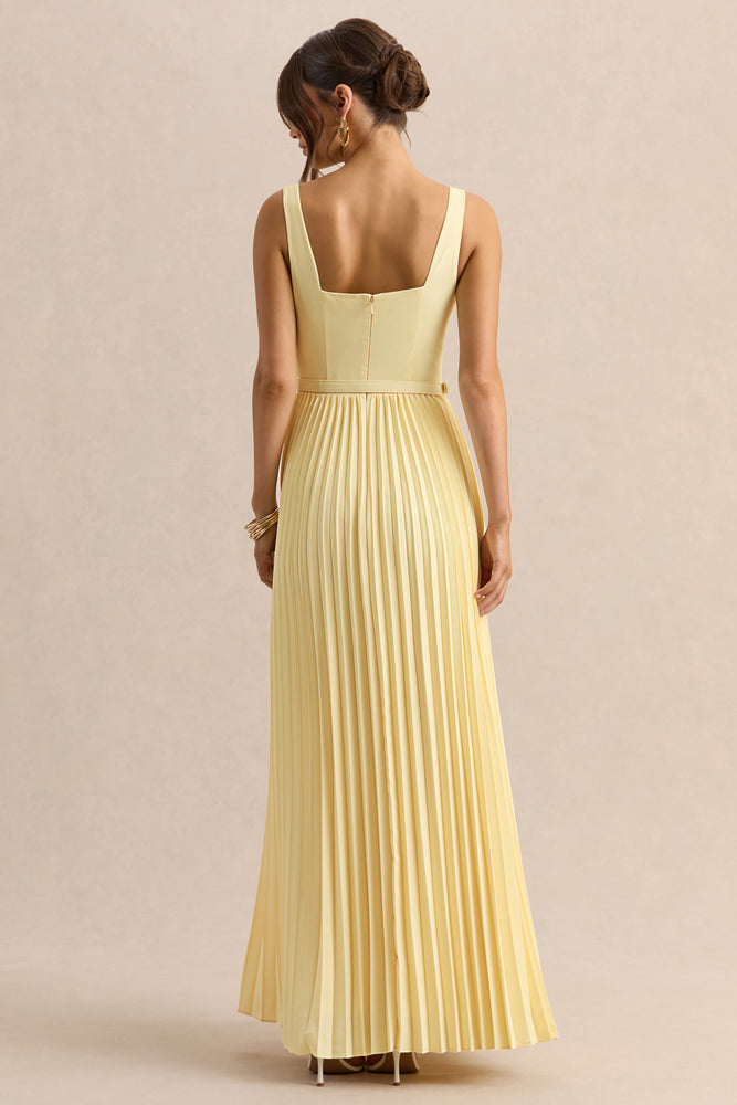 Danika Lemon Square-Neck Belted Maxi Dress With Pleated Skirt – Club L  London