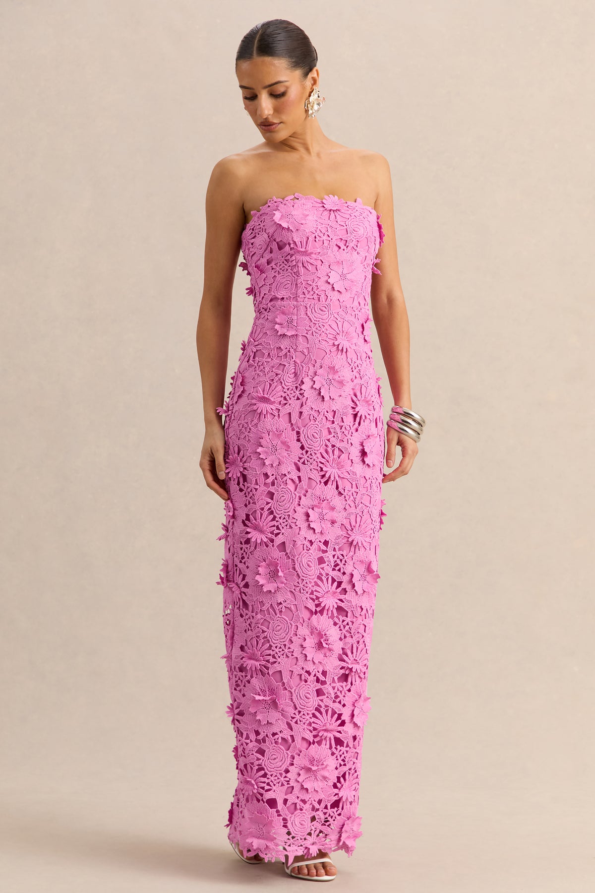 Gracie Pink Lace Bandeau Maxi Dress Club L London - USA Gracie Pink Lace Bandeau Maxi Dress Club L London - USA