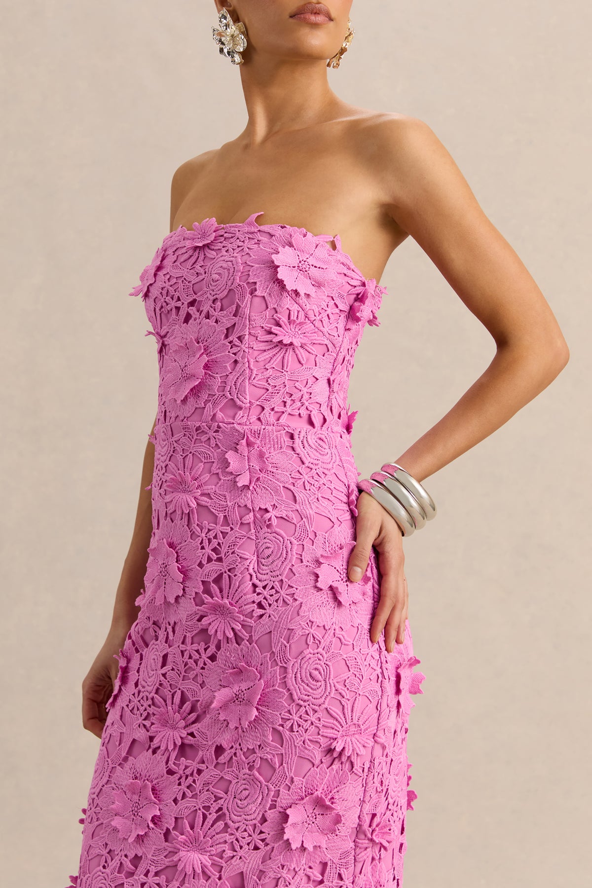 Gracie Pink Lace Bandeau Maxi Dress – Club L London