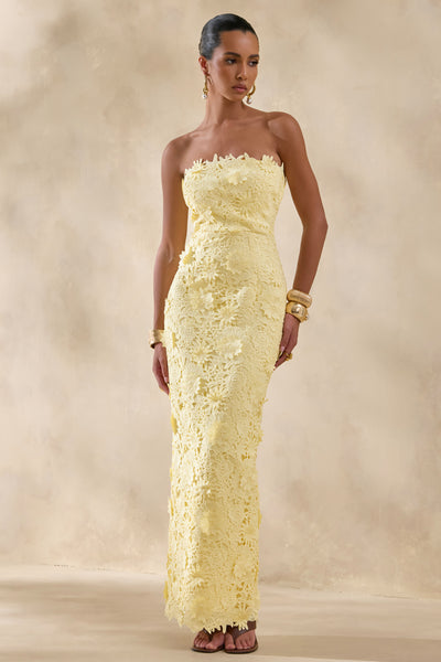 Gracie Lemon Lace Bandeau Maxi Dress – Club L London