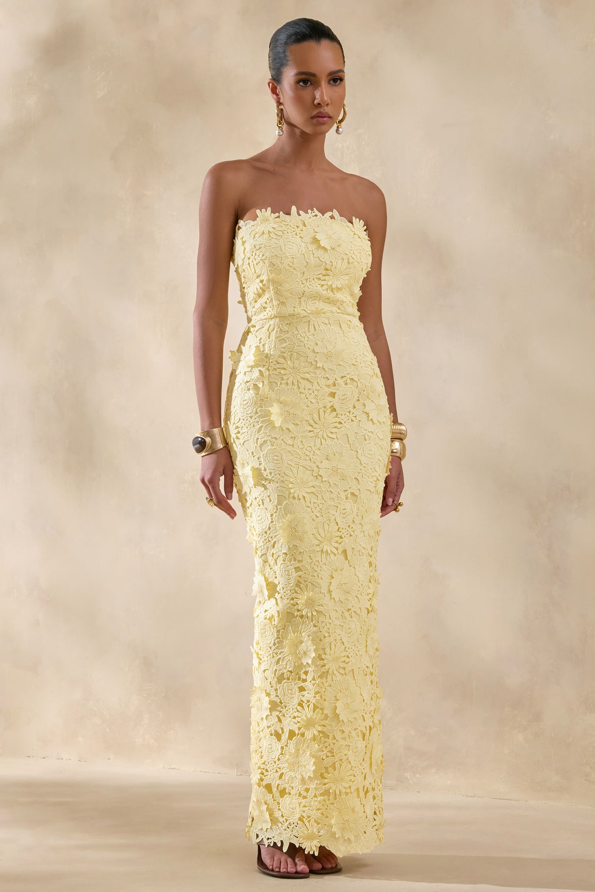 Gracie Lemon Lace Bandeau Maxi Dress Club L London - USA Gracie Lemon Lace Bandeau Maxi Dress Club L London - USA