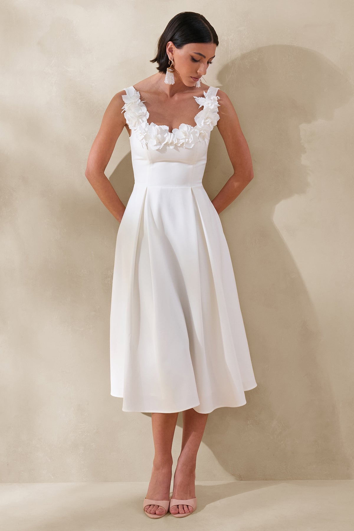 Maelle White Scoop-Neck Midi Dress With Corsage Detailing Club L London - USA Maelle White Scoop-Neck Midi Dress With Corsage Detailing Club L London - USA