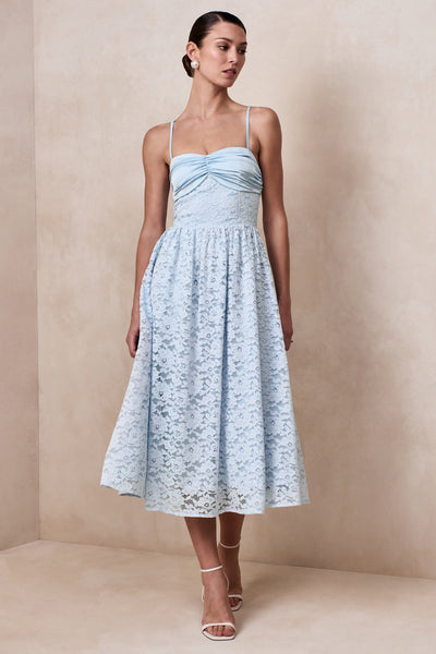 Gloriana | Powder BLUE Lace Sweetheart-Neck Midi Dress