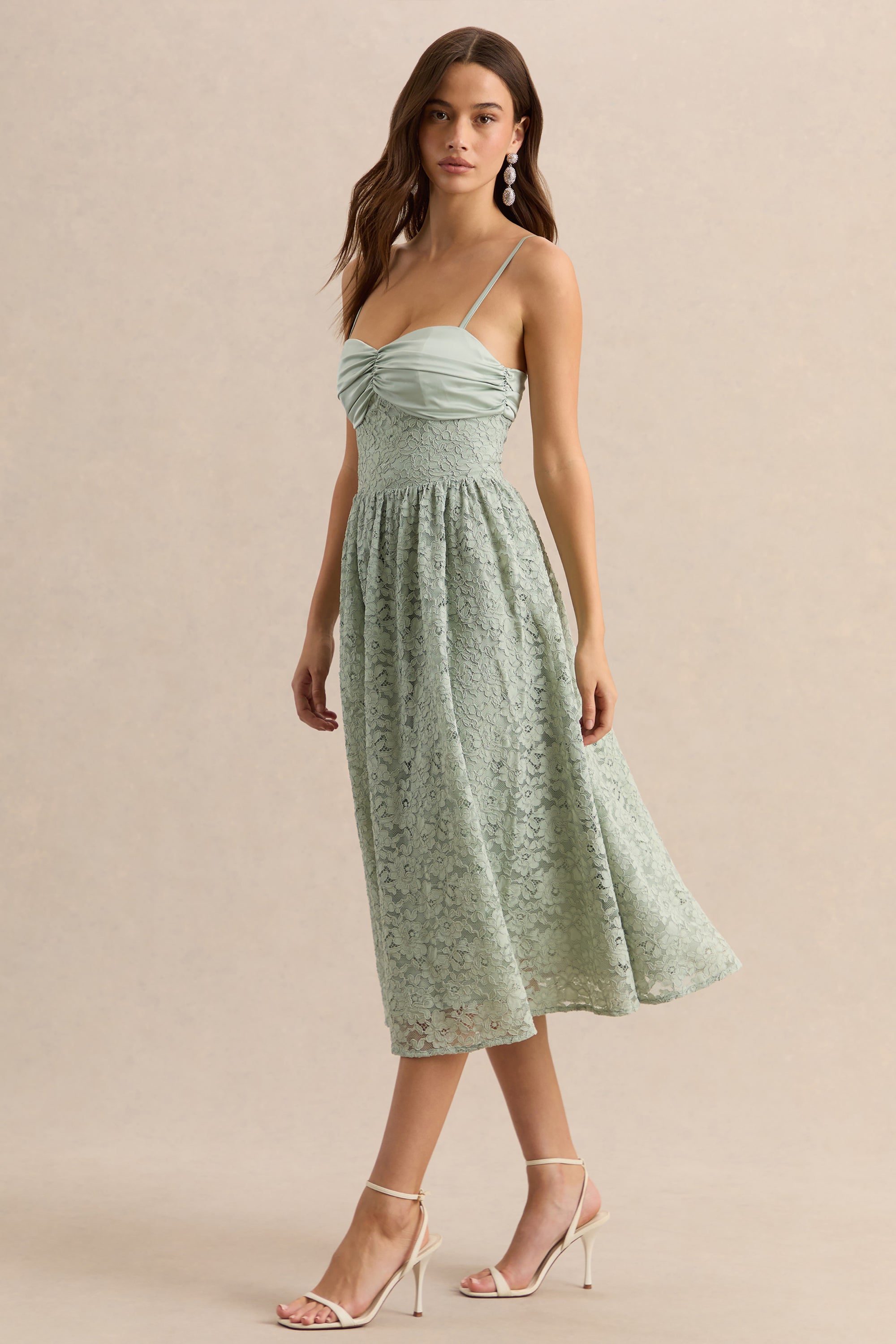 Gloriana | SAGE Lace Sweetheart-Neck Midi Dress