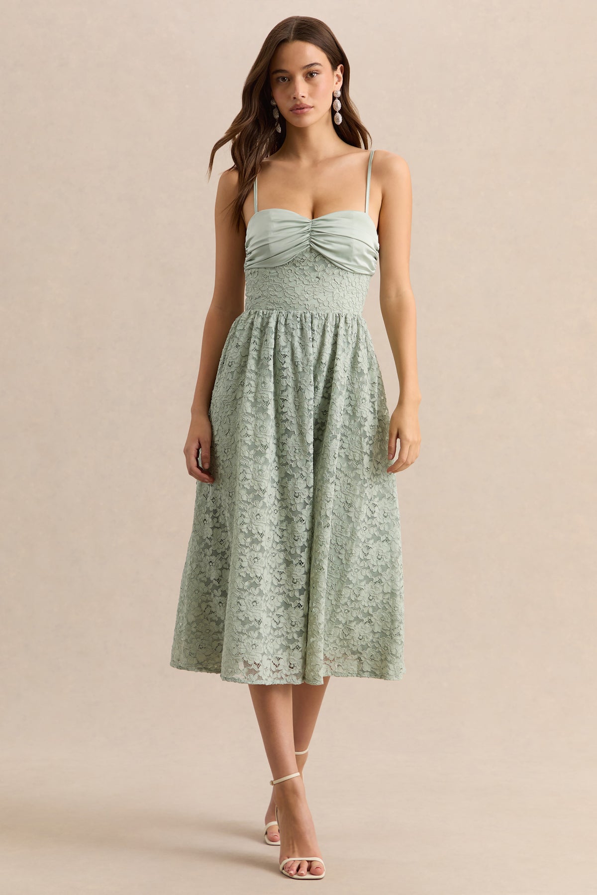 Gloriana Sage Lace Sweetheart-Neck Midi Dress Club L London - USA Gloriana Sage Lace Sweetheart-Neck Midi Dress Club L London - USA