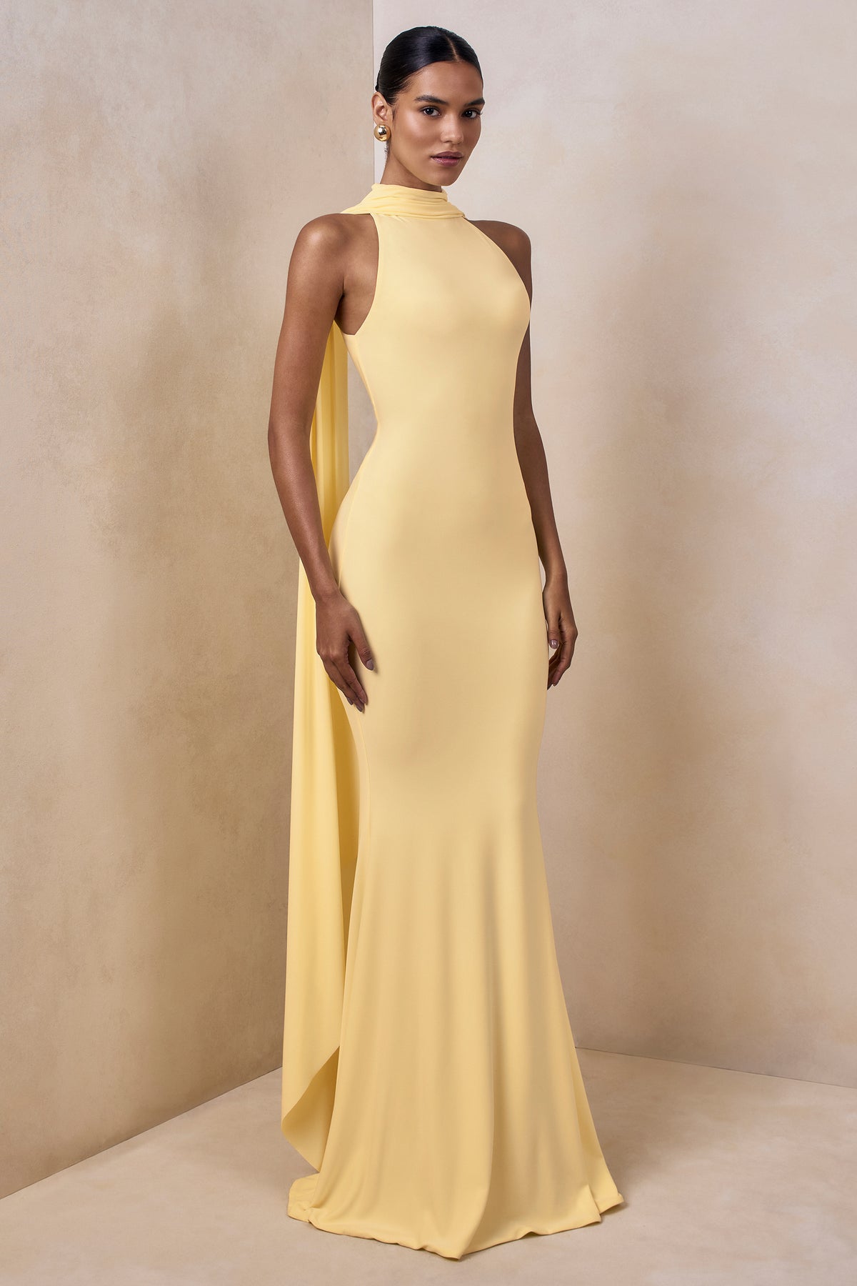 Cordy | Lemon High-Neck Maxi Dress With Cape - UK 12 Lemon Cordy | Lemon High-Neck Maxi Dress With Cape - UK 12 Lemon