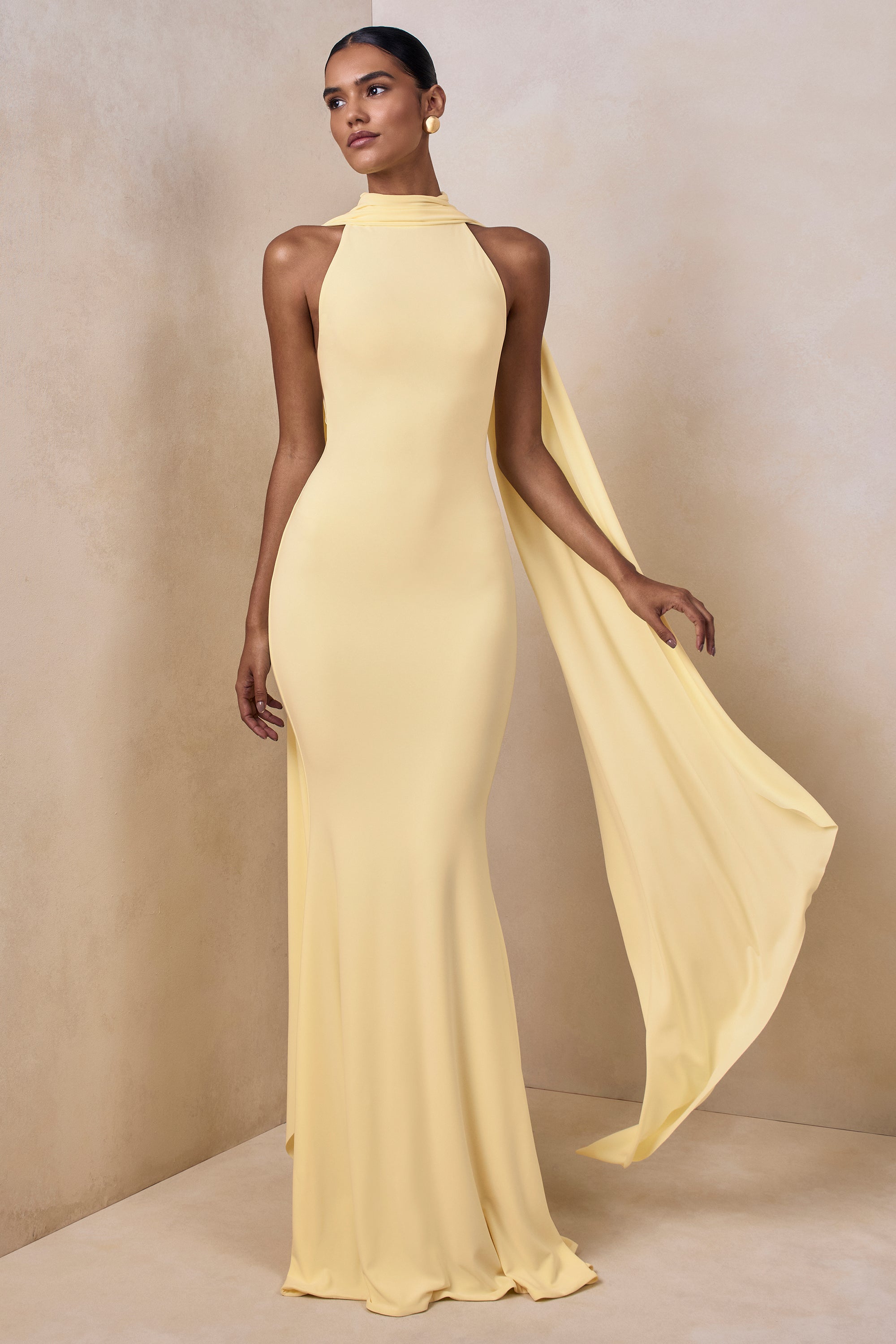 Cordy | Lemon High-Neck Maxi Dress With Cape