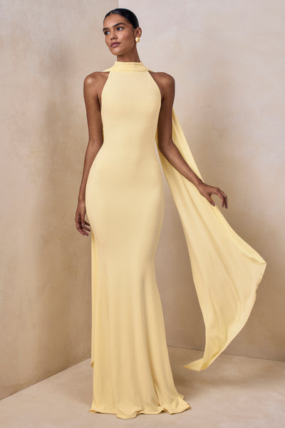 Cordy | Lemon Jersey High Neck Maxi Dress With Scarf Detail – Club