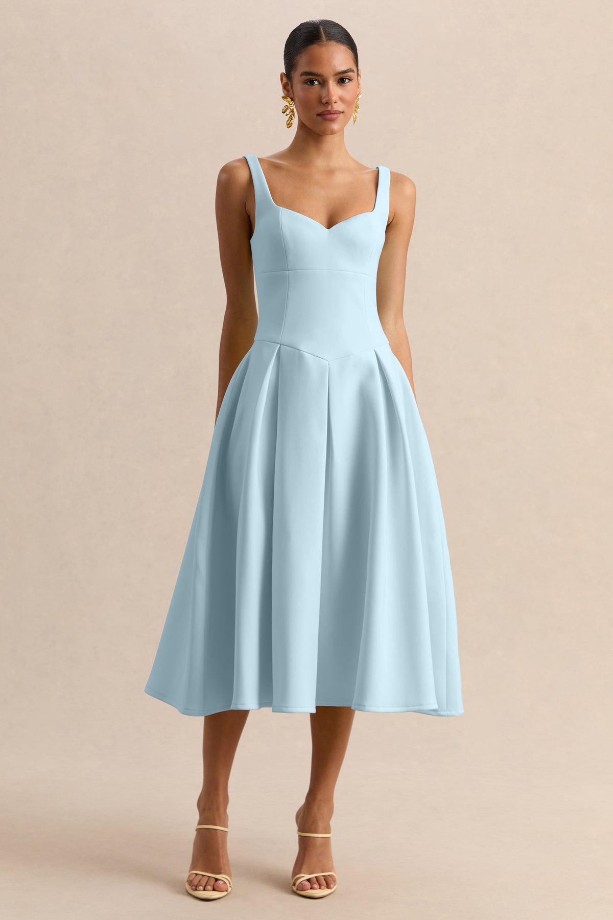 Greta | Powder-Blue Sweetheart-Neck Midi Dress - UK 6 LIGHT BLUE Greta | Powder-Blue Sweetheart-Neck Midi Dress - UK 6 LIGHT BLUE