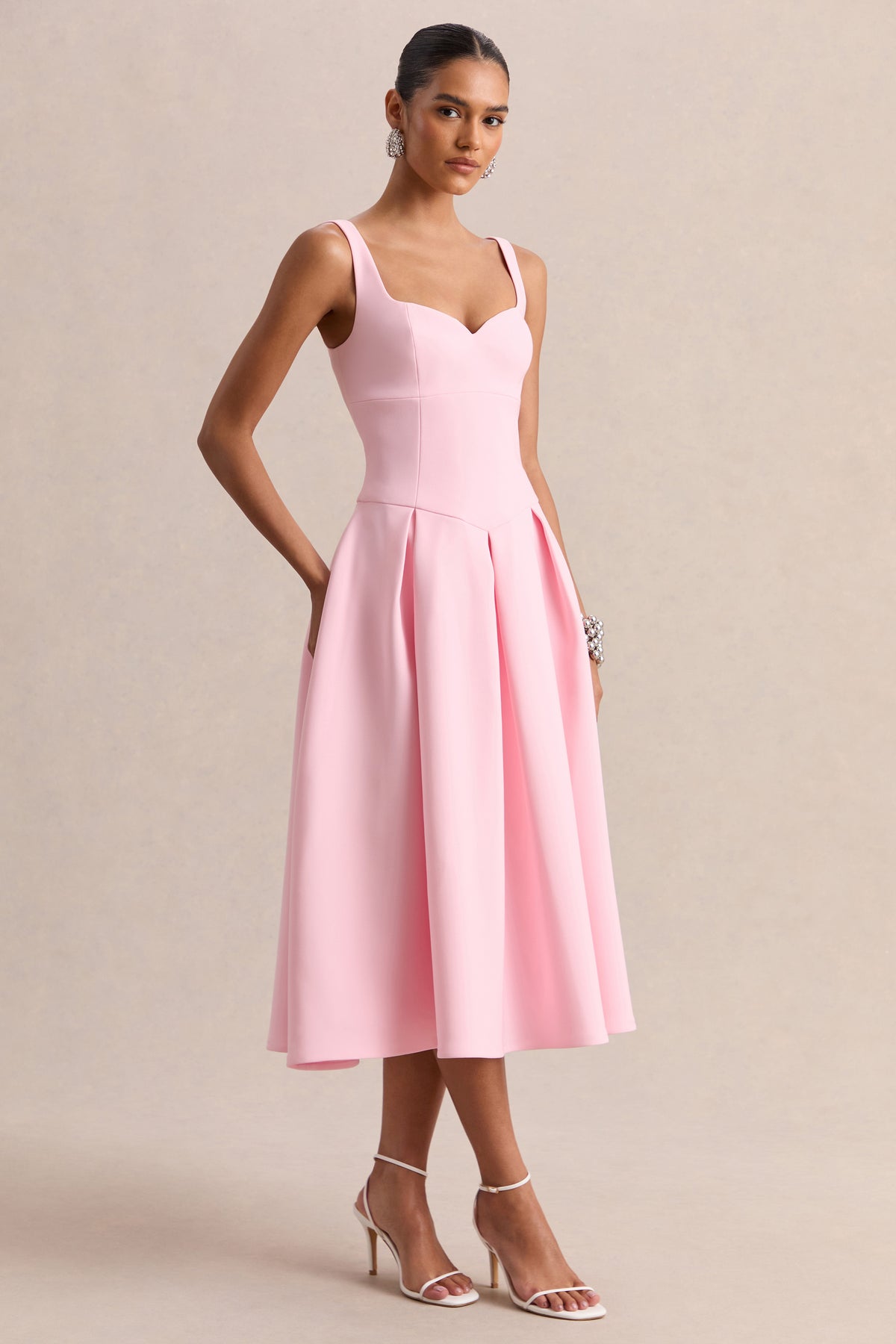Greta | Light PINK Sweetheart-Neck Midi Dress - UK 8 Light PINK Greta | Light PINK Sweetheart-Neck Midi Dress - UK 8 Light PINK