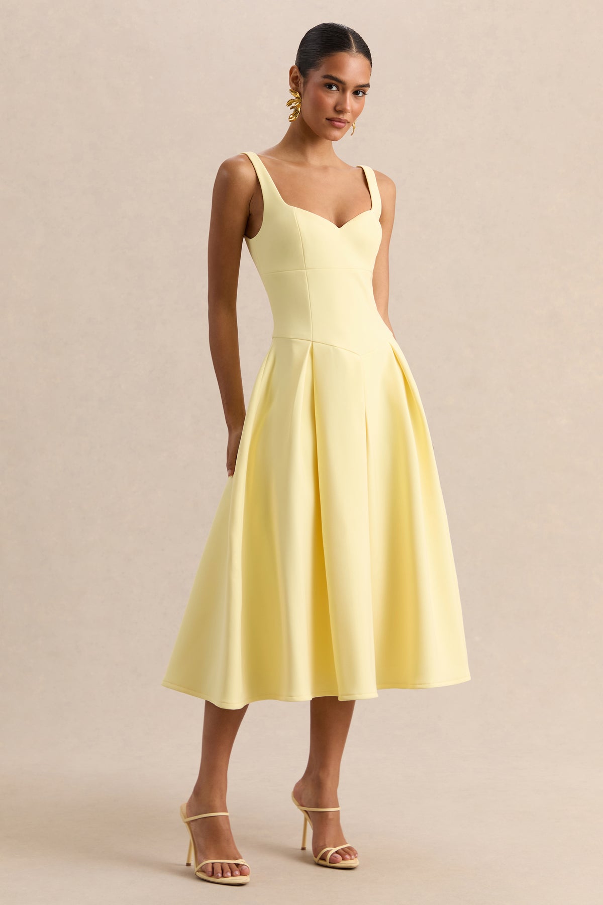 Greta | Lemon Sweetheart-Neck Midi Dress - UK 14 Lemon Greta | Lemon Sweetheart-Neck Midi Dress - UK 14 Lemon