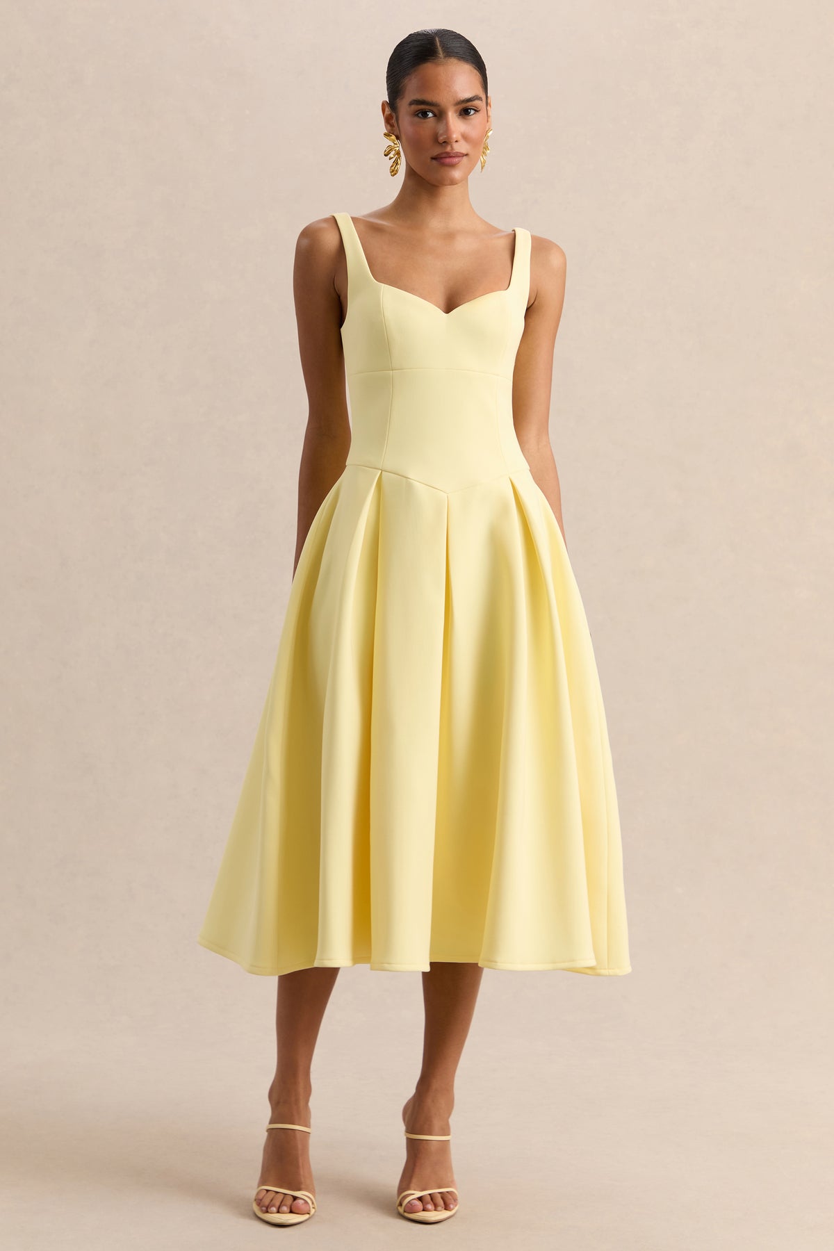 lemon midi dress Greta | Lemon Sweetheart-Neck Midi Dress