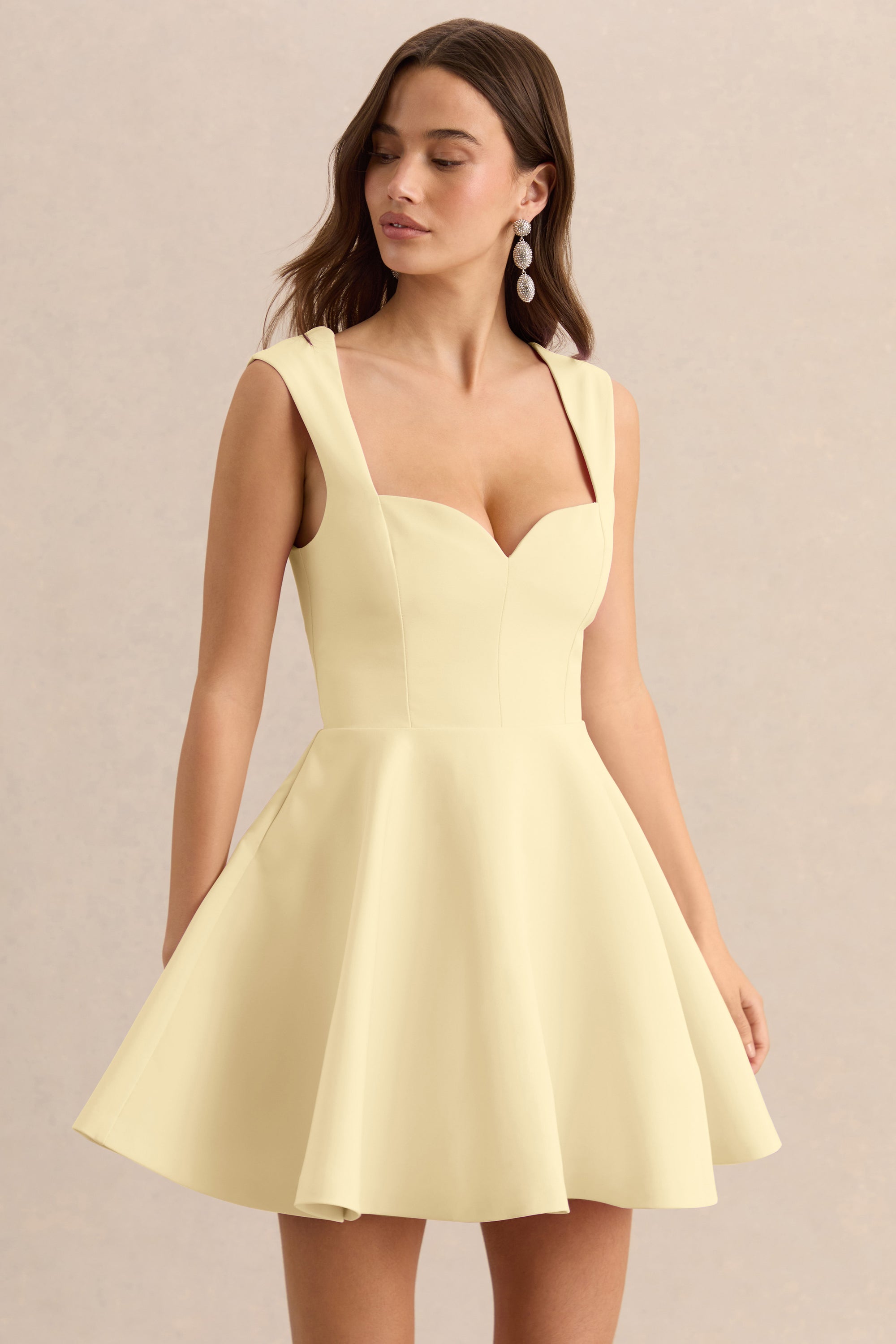 sweetheart skater dress boohoo Women's Tailored Sweetheart Neckline Skater Dress in Lemon | Size: 12