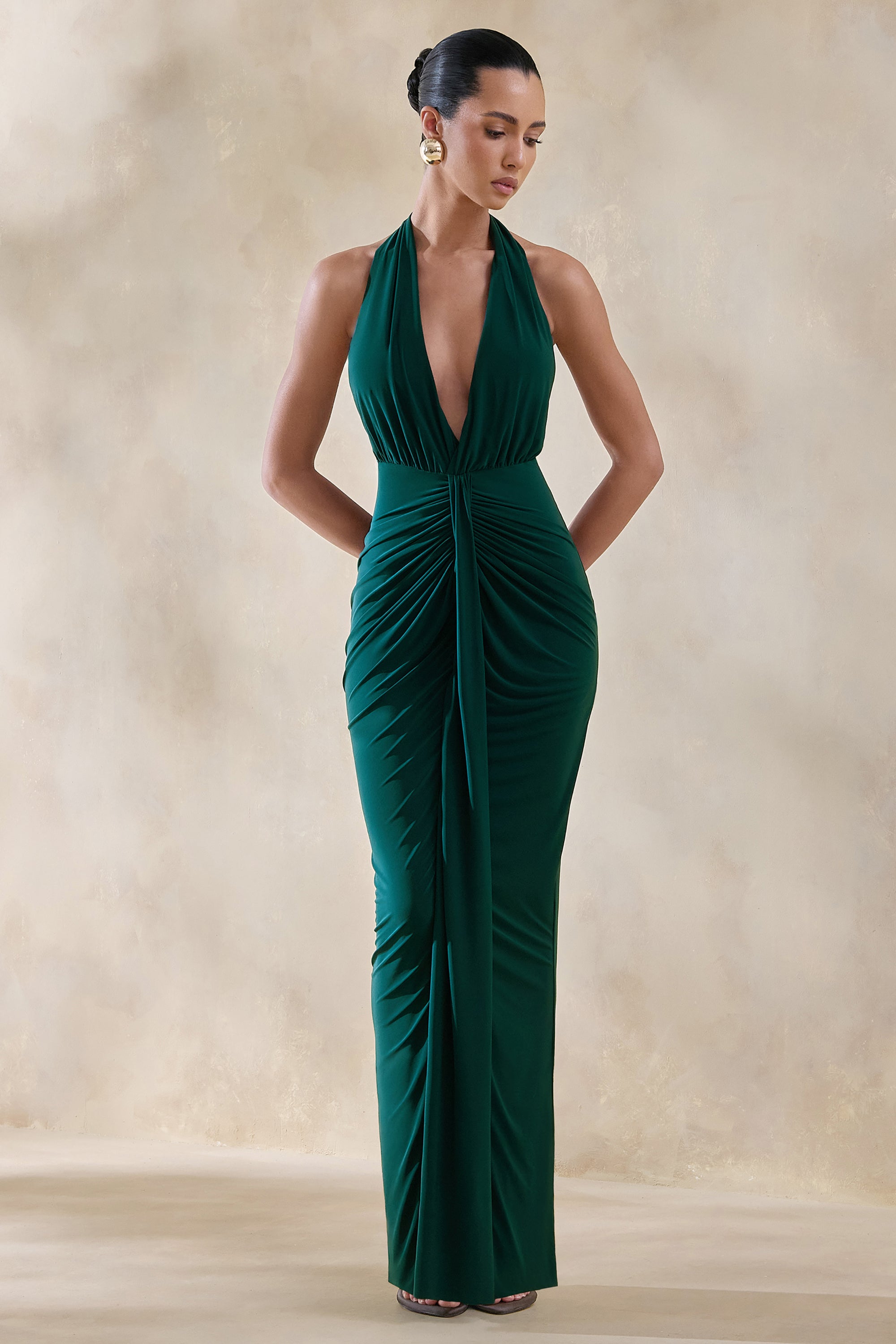 emerald green plunge lace open back midi dress Lace-Up Back Midi Dress Emerald