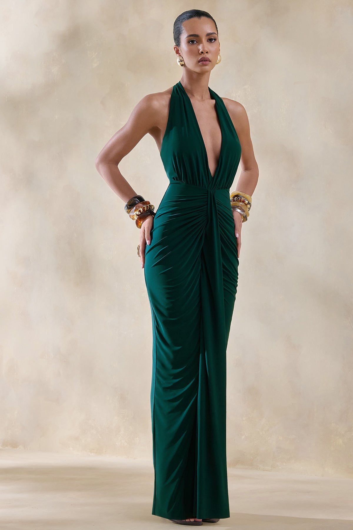 Lesley | Bottle Green Plunge-Neck Maxi Dress - UK 12 Bottle Green Lesley | Bottle Green Plunge-Neck Maxi Dress - UK 12 Bottle Green