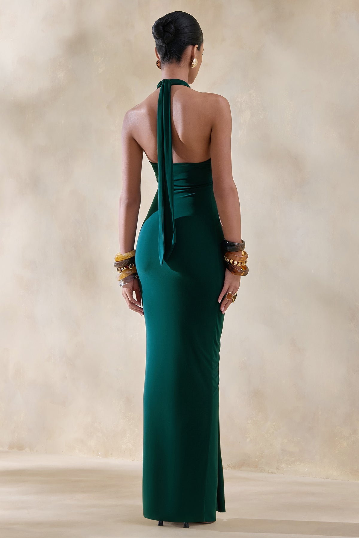 Lesley Bottle Green Plunge-Neck Maxi Dress Club L London - USA Lesley Bottle Green Plunge-Neck Maxi Dress Club L London - USA