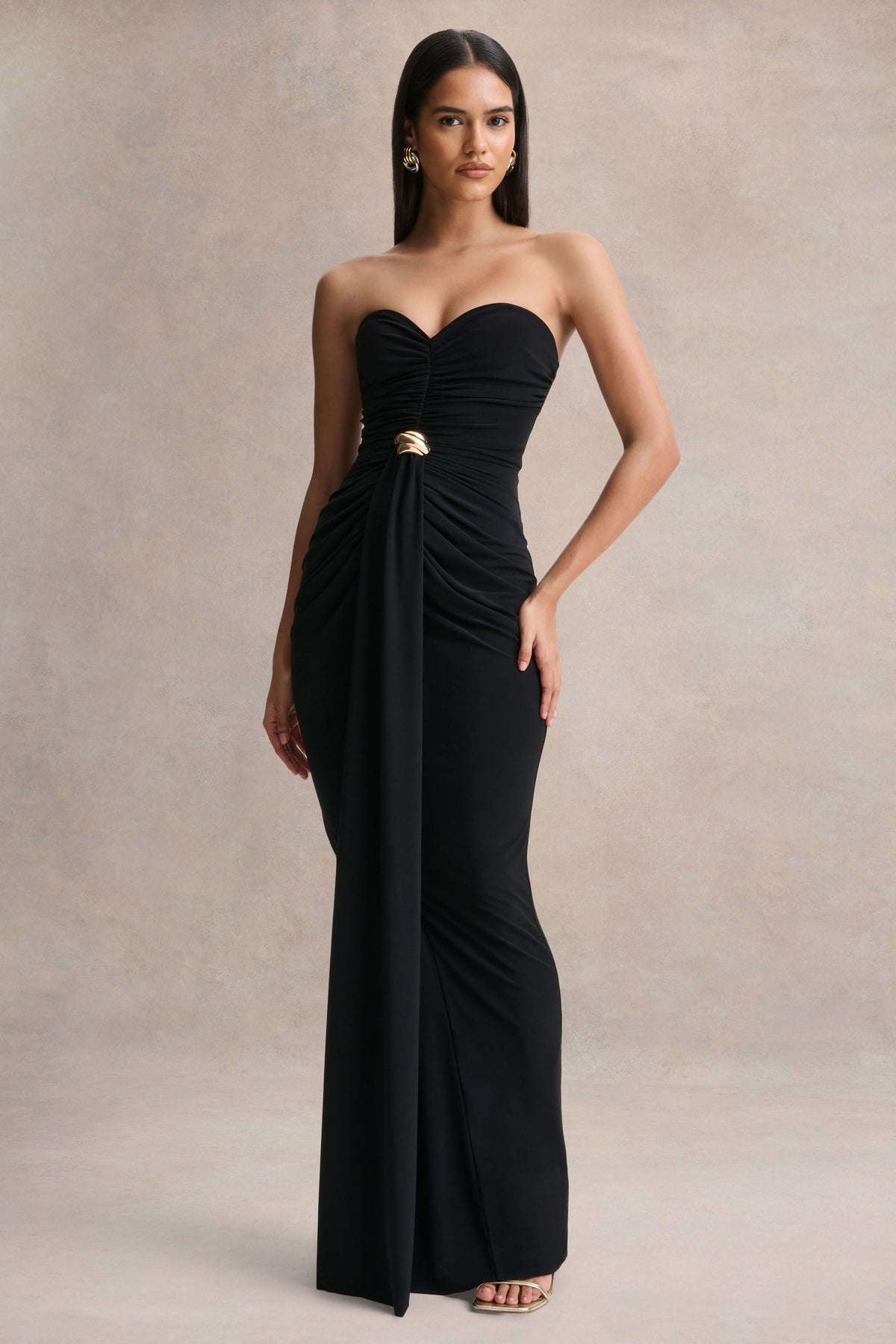 Beverly | Black Bandeau Maxi Dress With Gathered-Detailing - UK 12 Black Beverly | Black Bandeau Maxi Dress With Gathered-Detailing - UK 12 Black