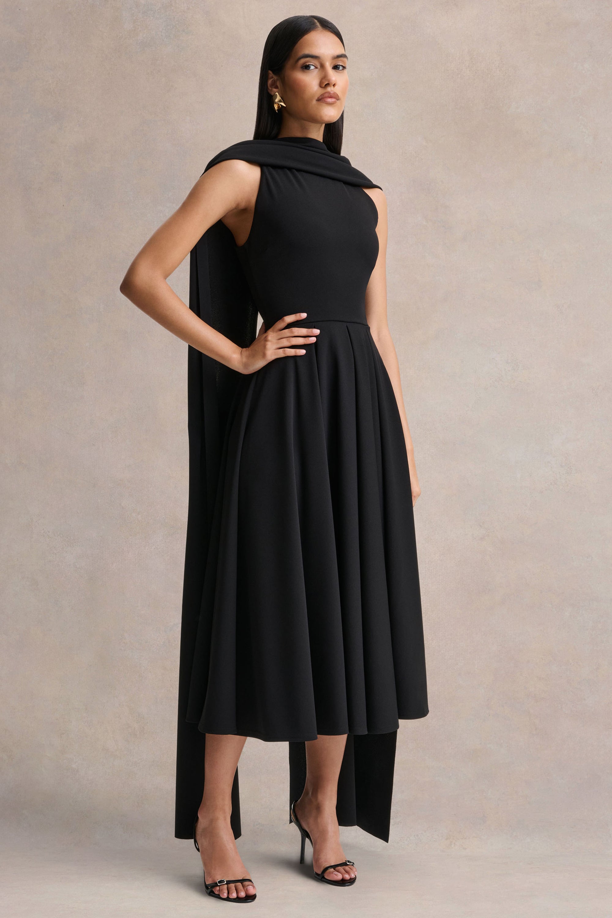 midi dress cape SOPHIA SCALLOP EDGE CAPE MIDI DRESS