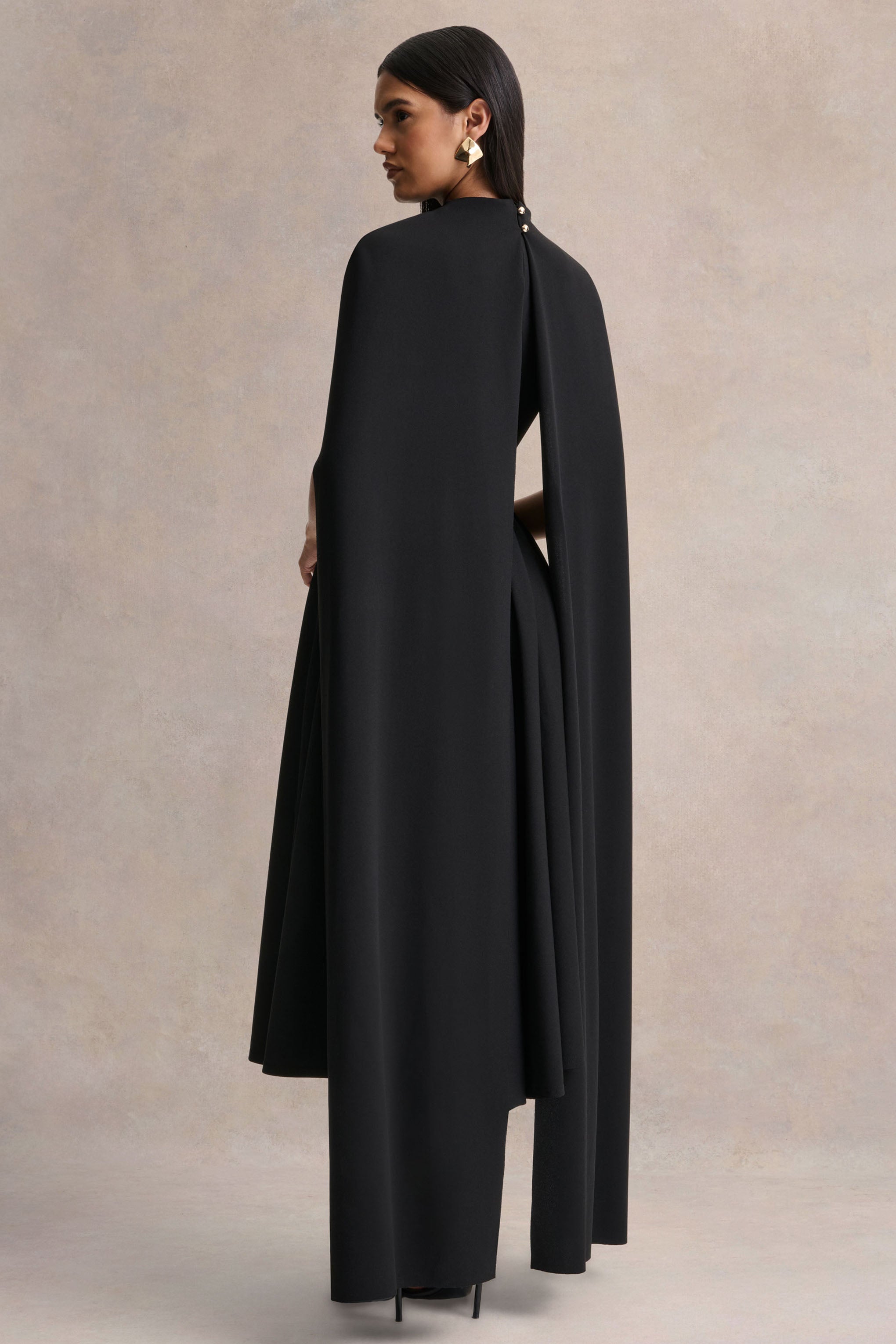 Nova | Black High-Neck Midi Dress With Cape-Sleeves – Club L