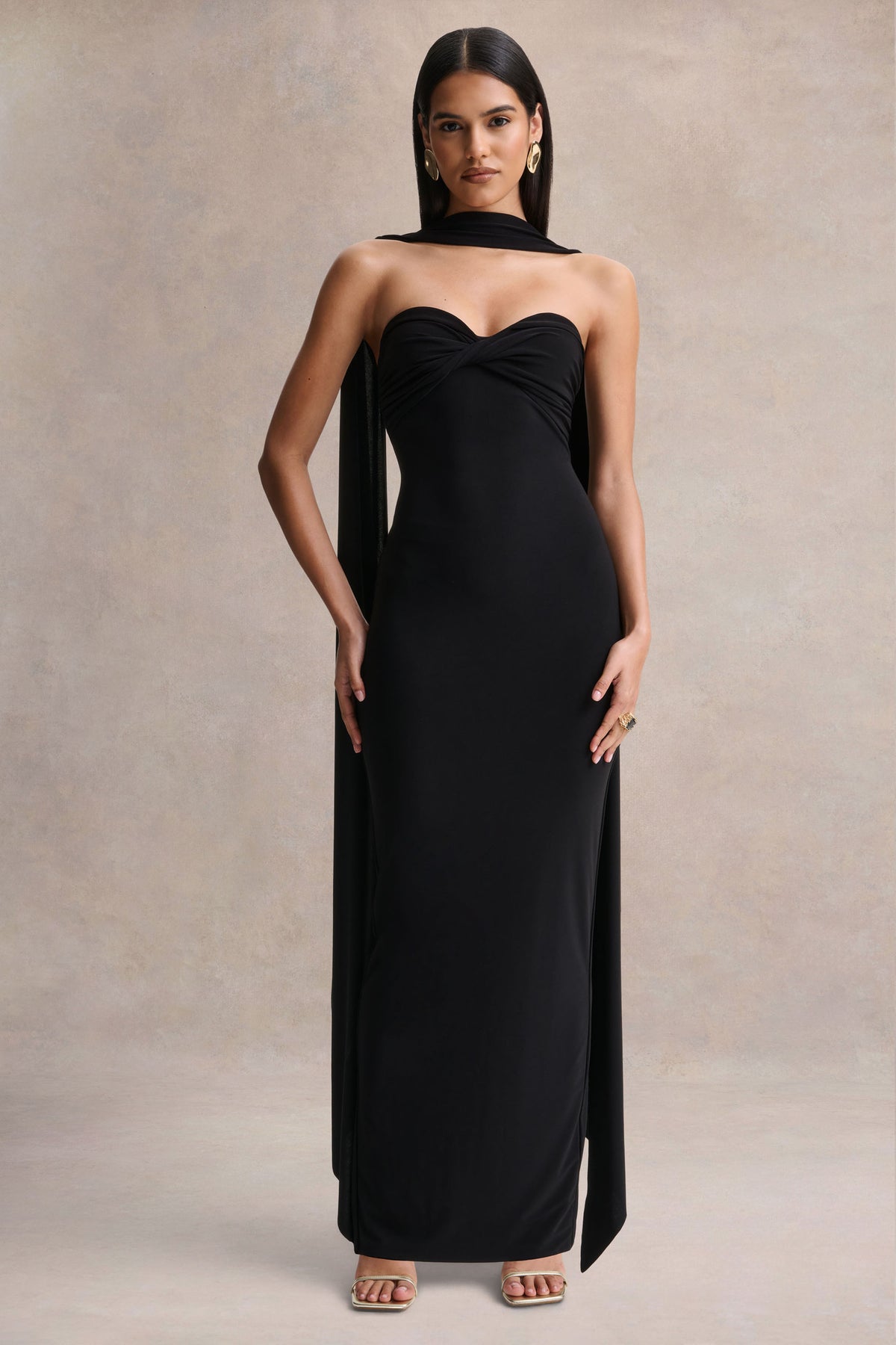 Sheila | Black Bandeau Maxi Dress With Scarf Detail - UK 16 Black Sheila | Black Bandeau Maxi Dress With Scarf Detail - UK 16 Black