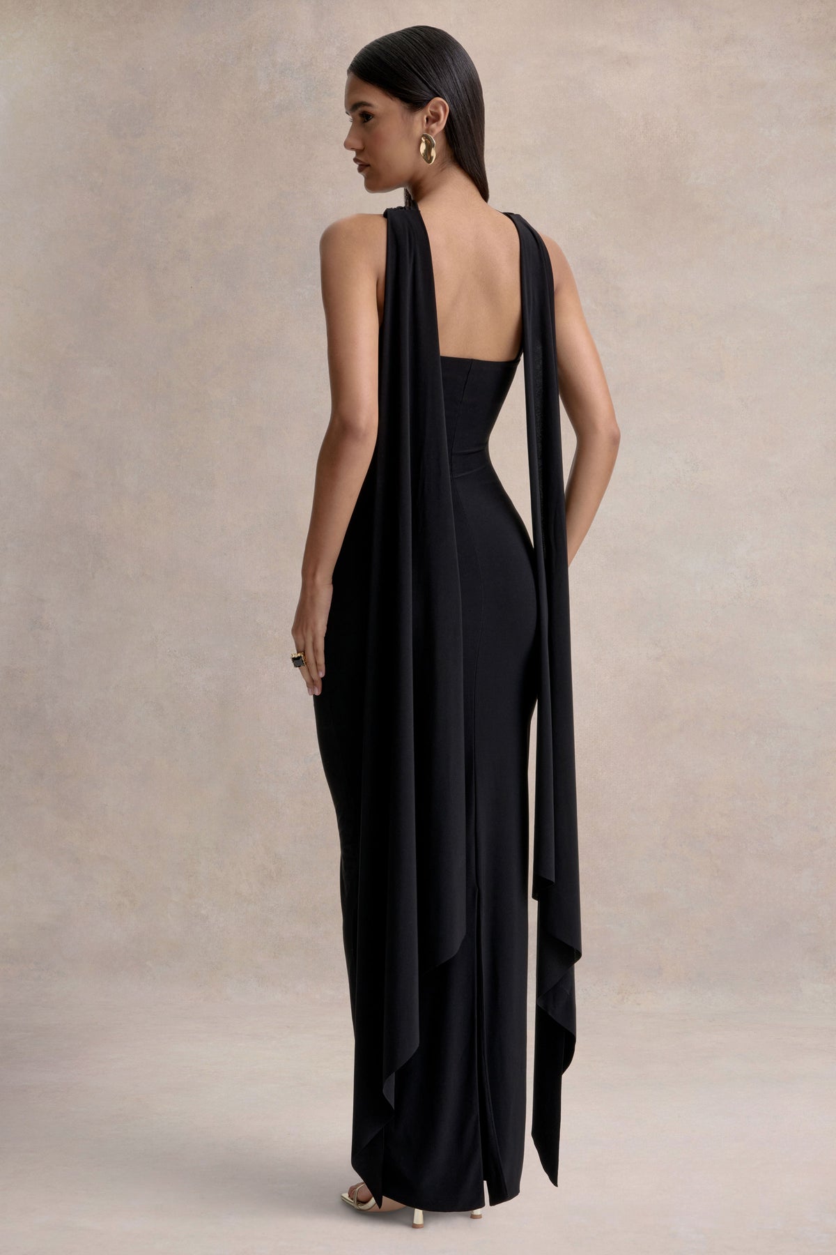 Sheila | Black Bandeau Maxi Dress With Scarf Detail - UK 16 Black Sheila | Black Bandeau Maxi Dress With Scarf Detail - UK 16 Black