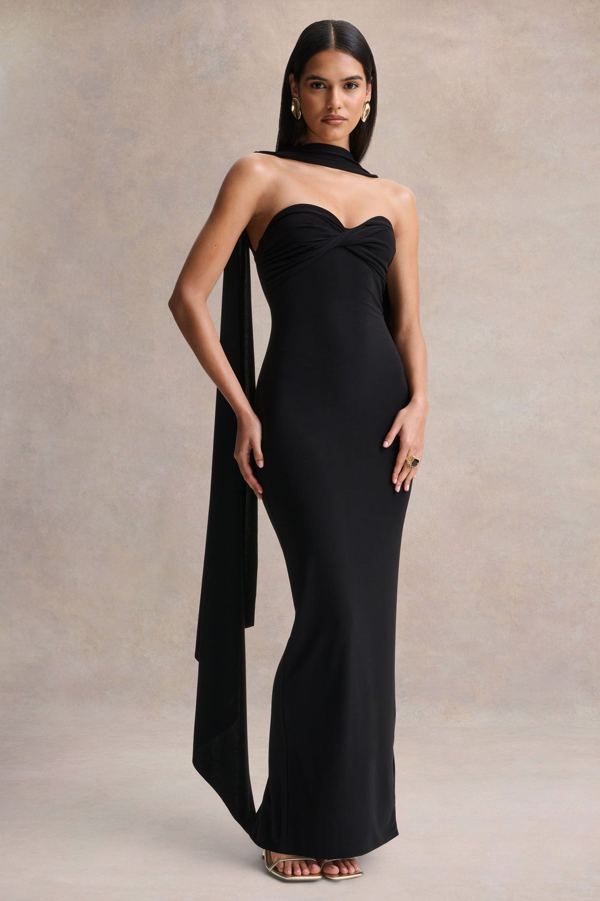 Sheila | Black Bandeau Maxi Dress With Scarf Detail - UK 16 Black Sheila | Black Bandeau Maxi Dress With Scarf Detail - UK 16 Black