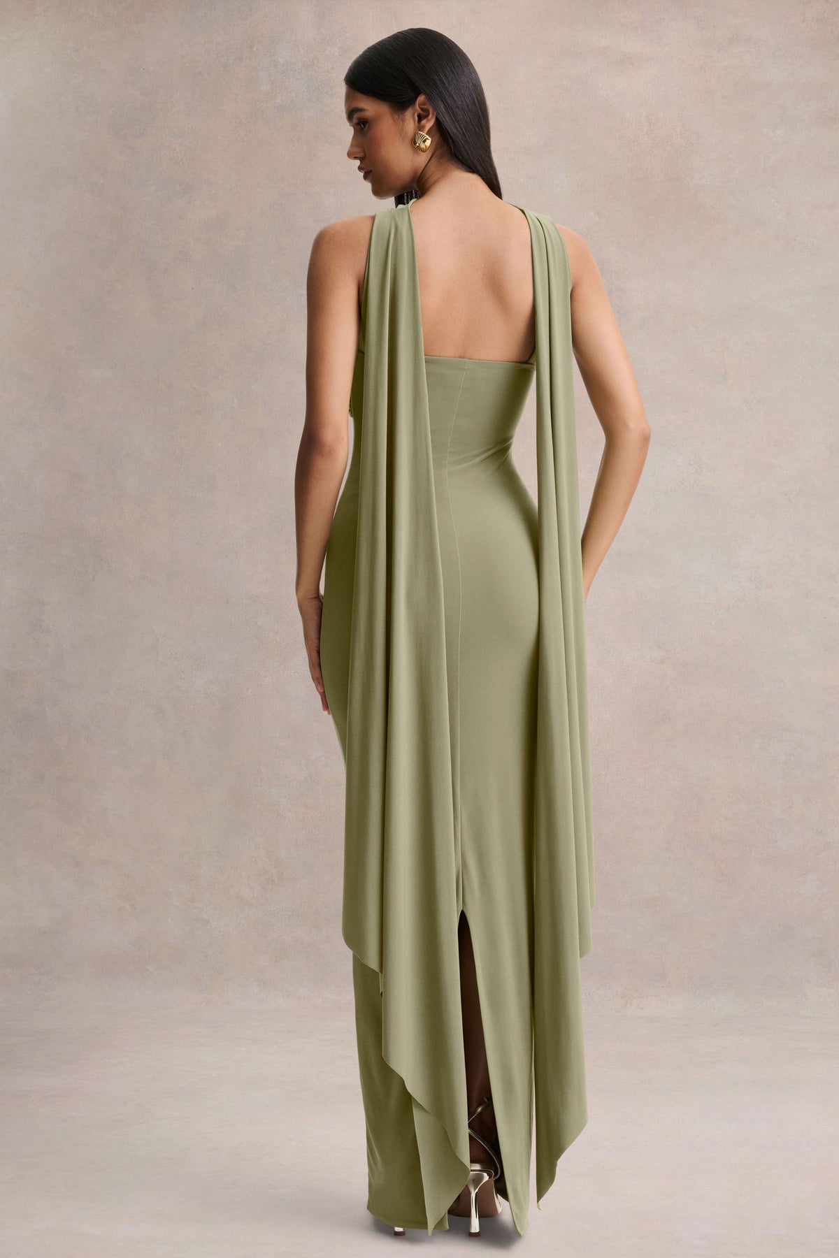 Sheila | Olive Bandeau Maxi Dress With Scarf Detail - UK 12 Olive Sheila | Olive Bandeau Maxi Dress With Scarf Detail - UK 12 Olive