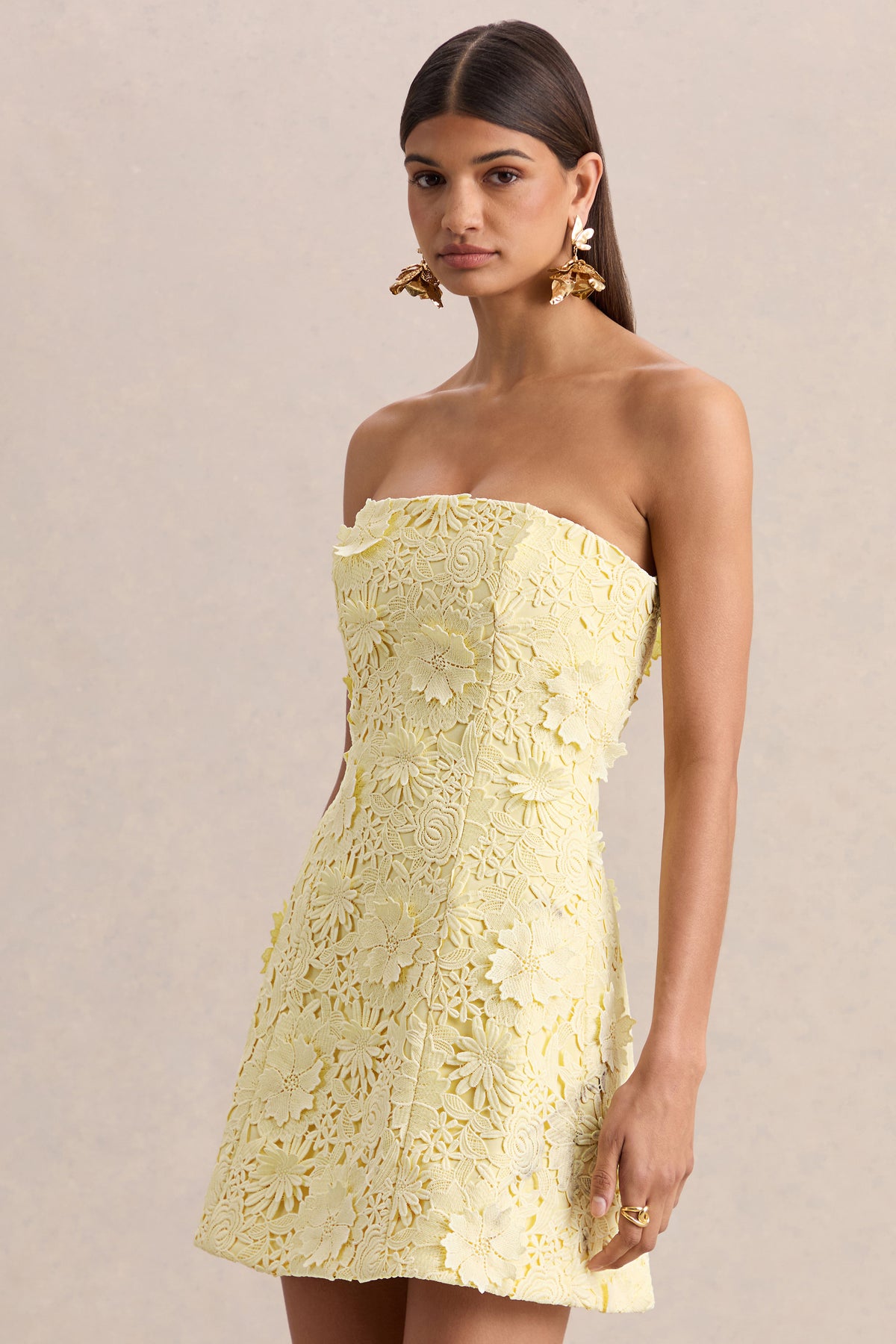 chinese dress ladies Cream Eyelash Lace Overlay Mock Neck Mini Dress
