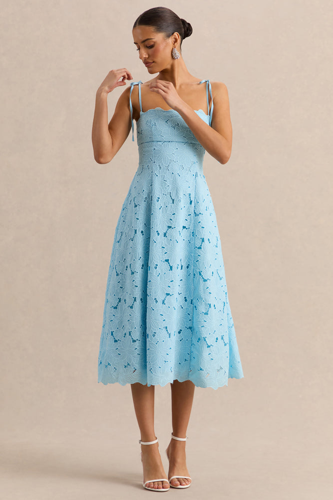 beach print maxi dress Anna Embroidered Powder Blue Square-Neck Midi Dress – Club L London