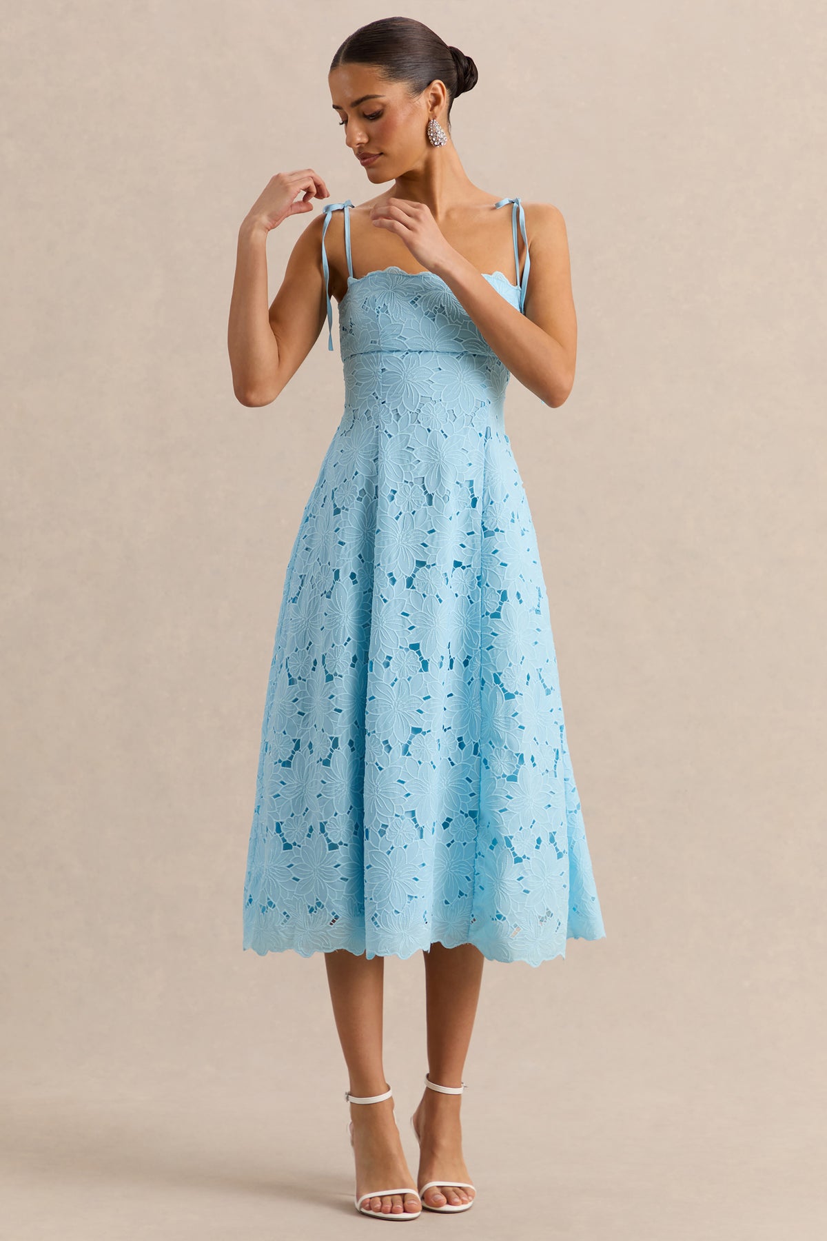 square neck dress blue Anna Embroidered Powder Blue Square-Neck Midi Dress – Club L London