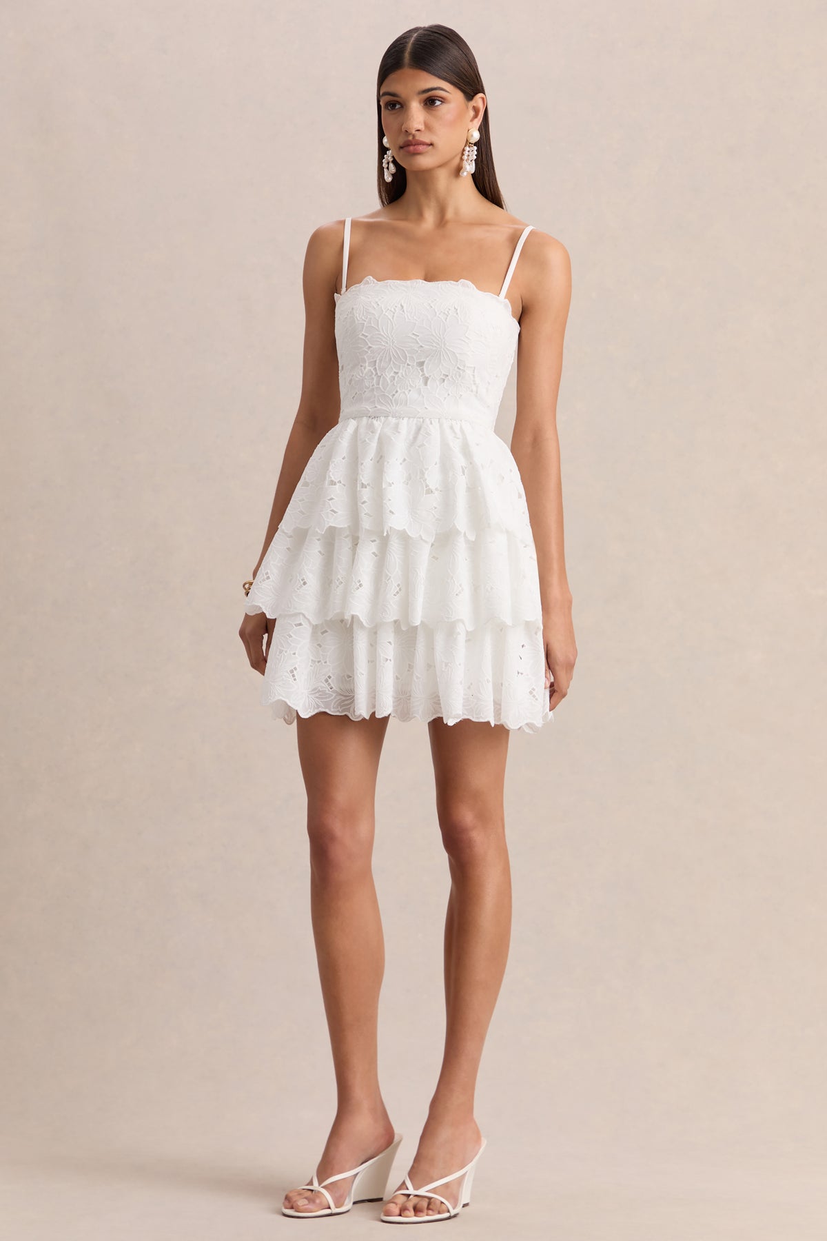 Winona White Lace Square-Neck Mini Dress With Ruffled Detailing – Club L London Winona White Lace Square-Neck Mini Dress With Ruffled Detailing – Club L London