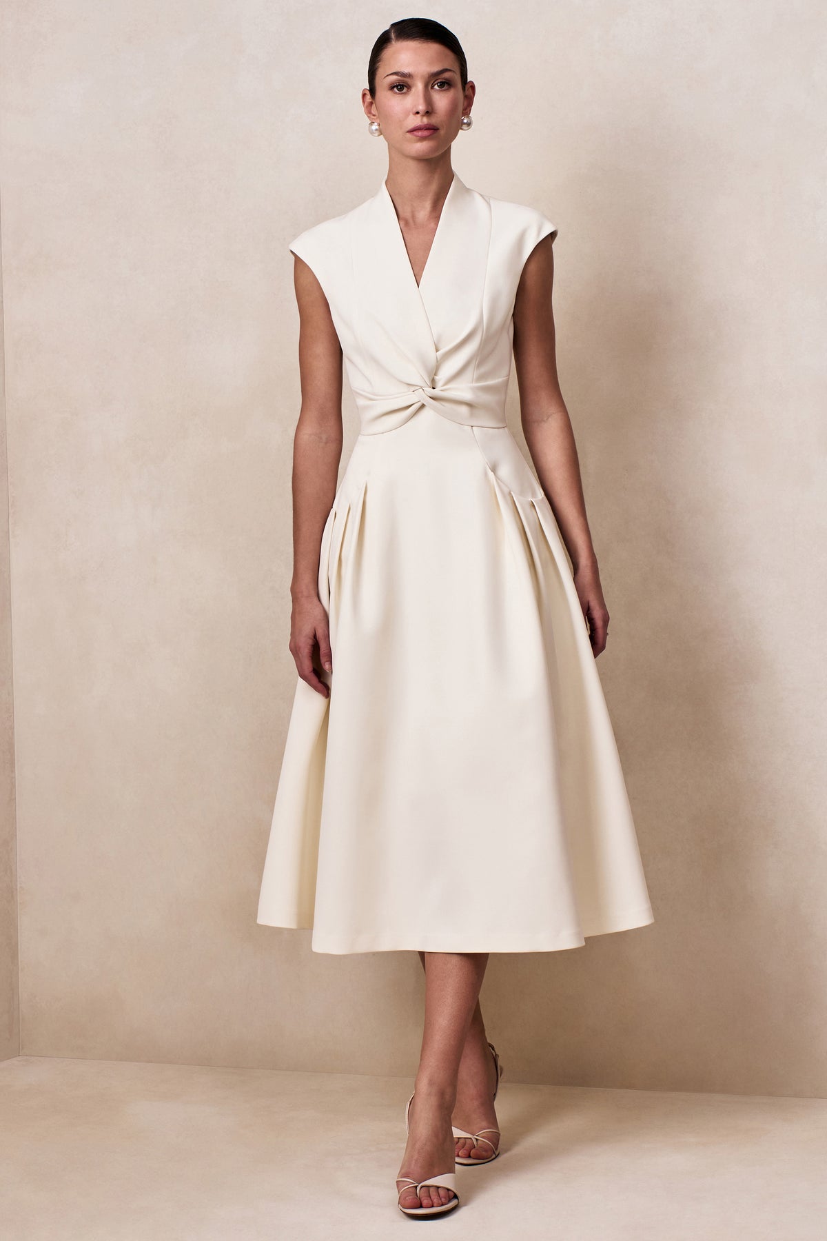 Kylen Cream V-Neck Midi Dress Club L London - USA Kylen Cream V-Neck Midi Dress Club L London - USA