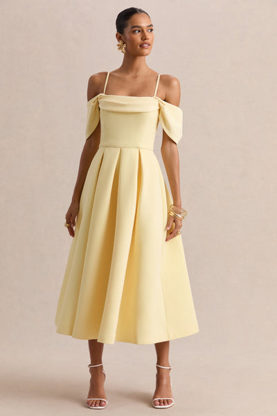 bardot ambiance midi dress Cosima | Lemon Bardot-Neck – Club L London Core Colors:Chocolate The streamlined silhouette is bridal lehenga H&M Satin halter neck
