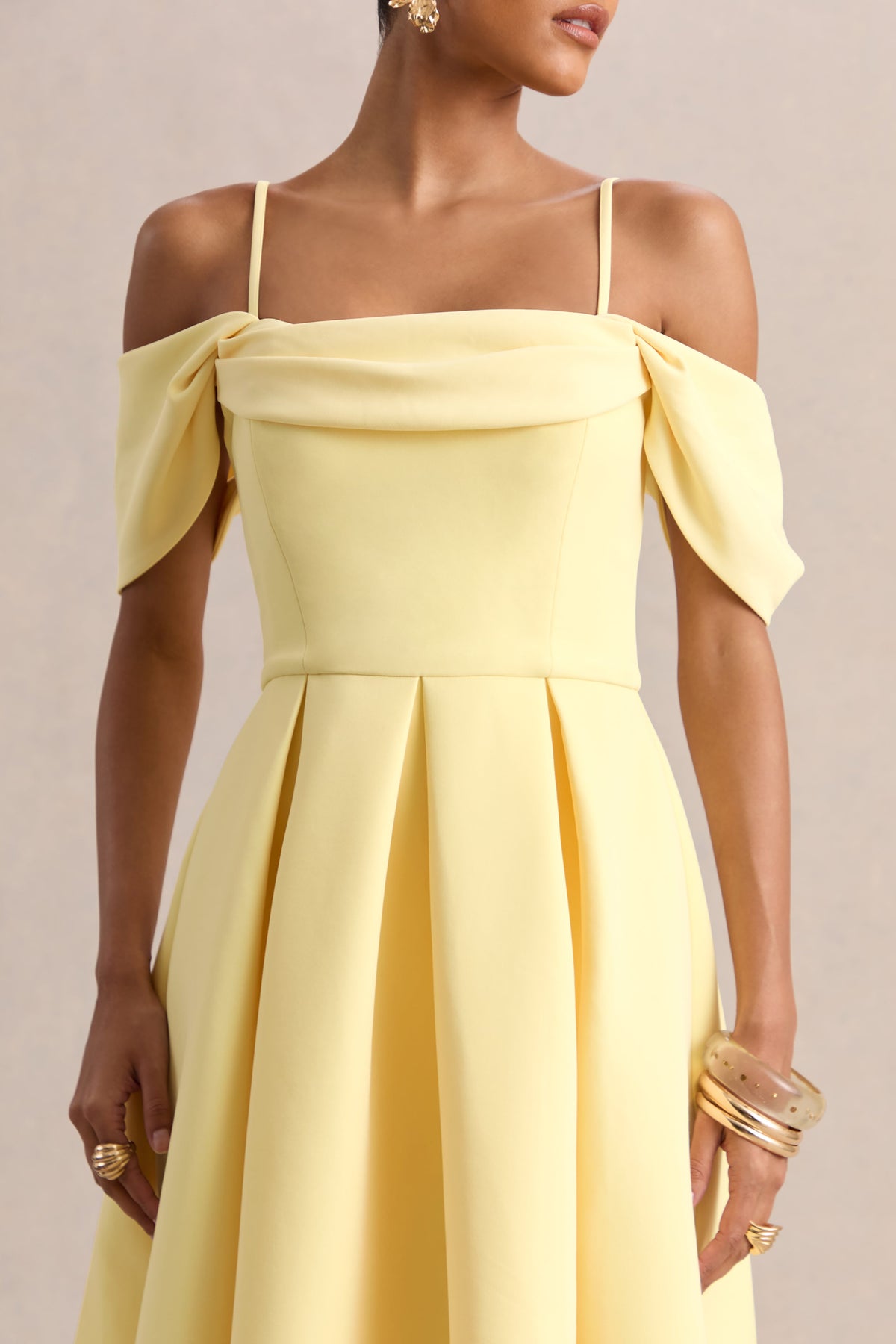 Cosima Lemon Bardot-Neck Midi Dress Club L London - USA Cosima Lemon Bardot-Neck Midi Dress Club L London - USA