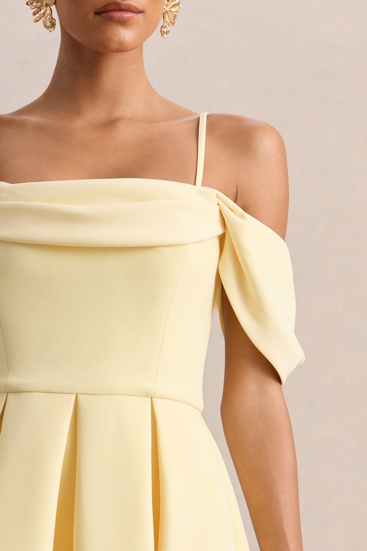 Cosima Lemon Bardot-Neck Midi Dress Club L London - USA Cosima Lemon Bardot-Neck Midi Dress Club L London - USA