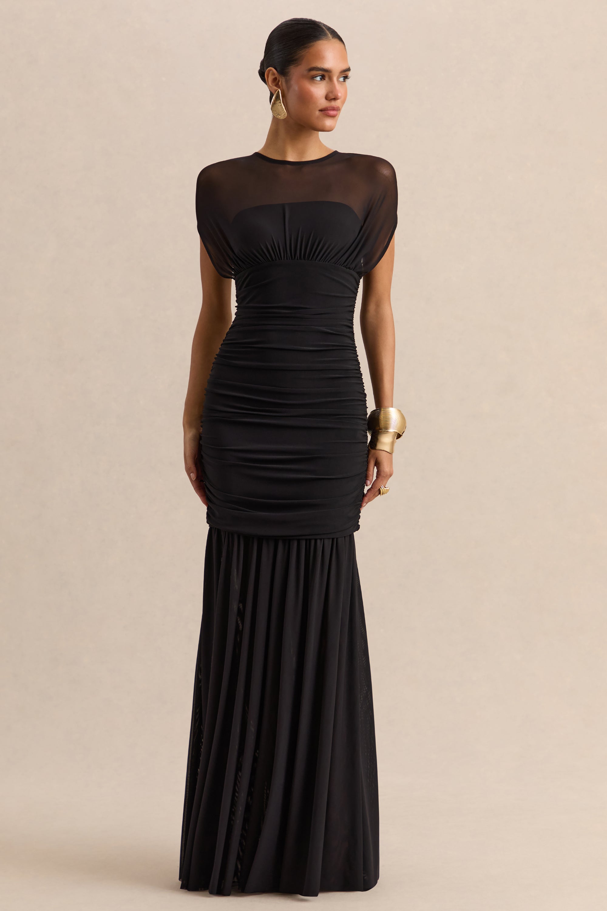 black maxi sheer dress MIKUTA