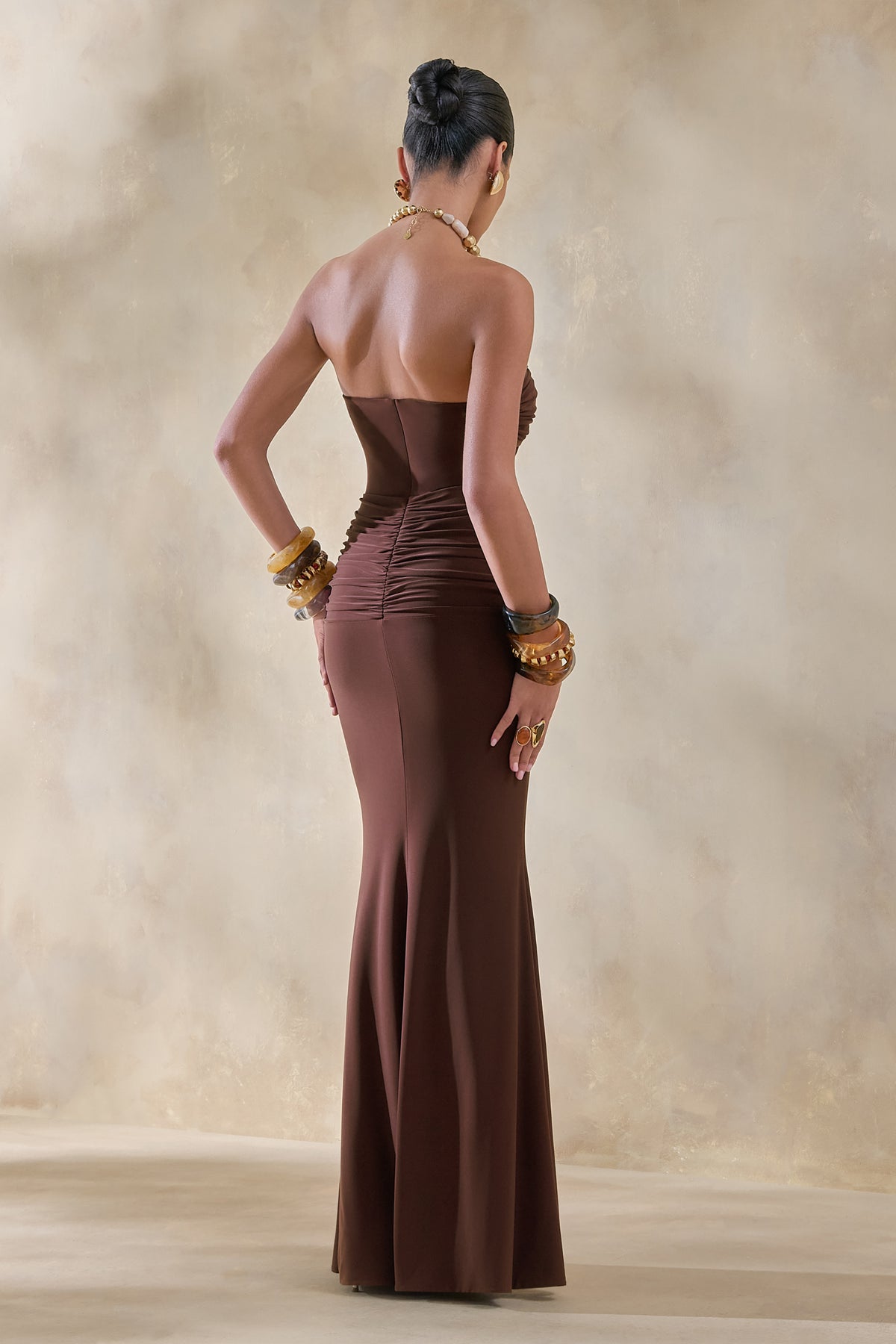 Elodia | Brown Bandeau Maxi Dress With Gathered-Detailing US 6 / Brown Elodia | Brown Bandeau Maxi Dress With Gathered-Detailing US 6 / Brown
