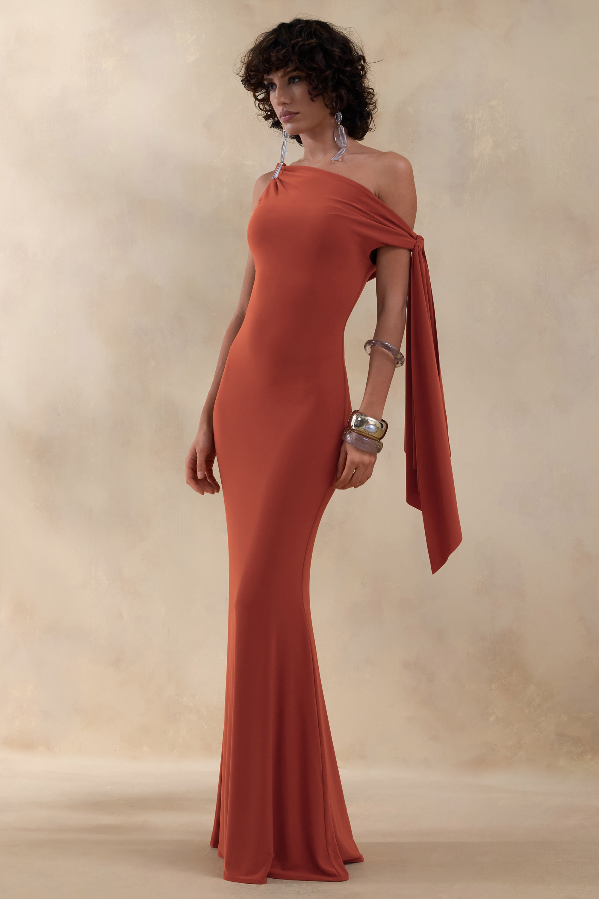 rust off the shoulder maxi dress Linen Maxi Dress for Tall Women | Off-Shoulder
