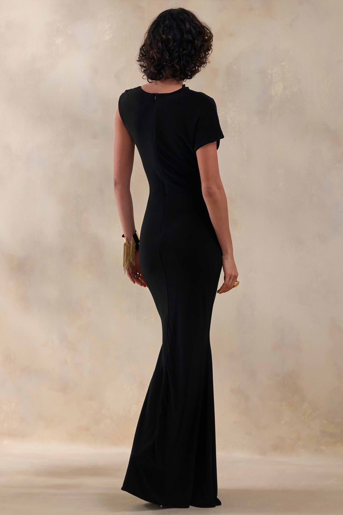 Blaire Black Asymmetric-Neck Maxi Dress With Gold-Detailing  Club L London  - USA