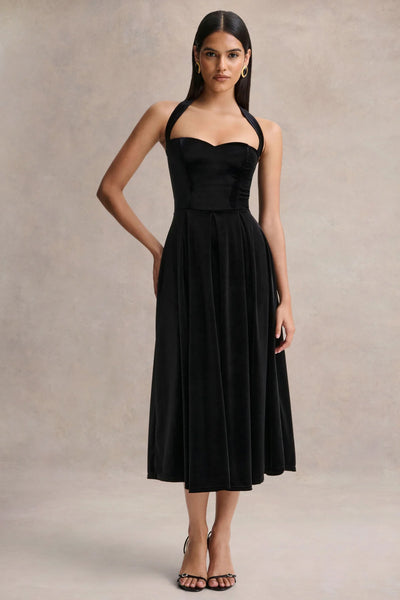 daisy dress midi Lisheva Midi Dress in Grunge Daisy Black , V Neck , Plunge Neckline