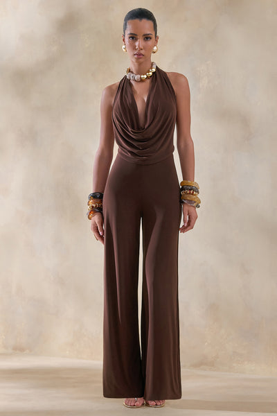 Clemence | Brown Plunge-Neck Jumpsuit – Club L London - USA