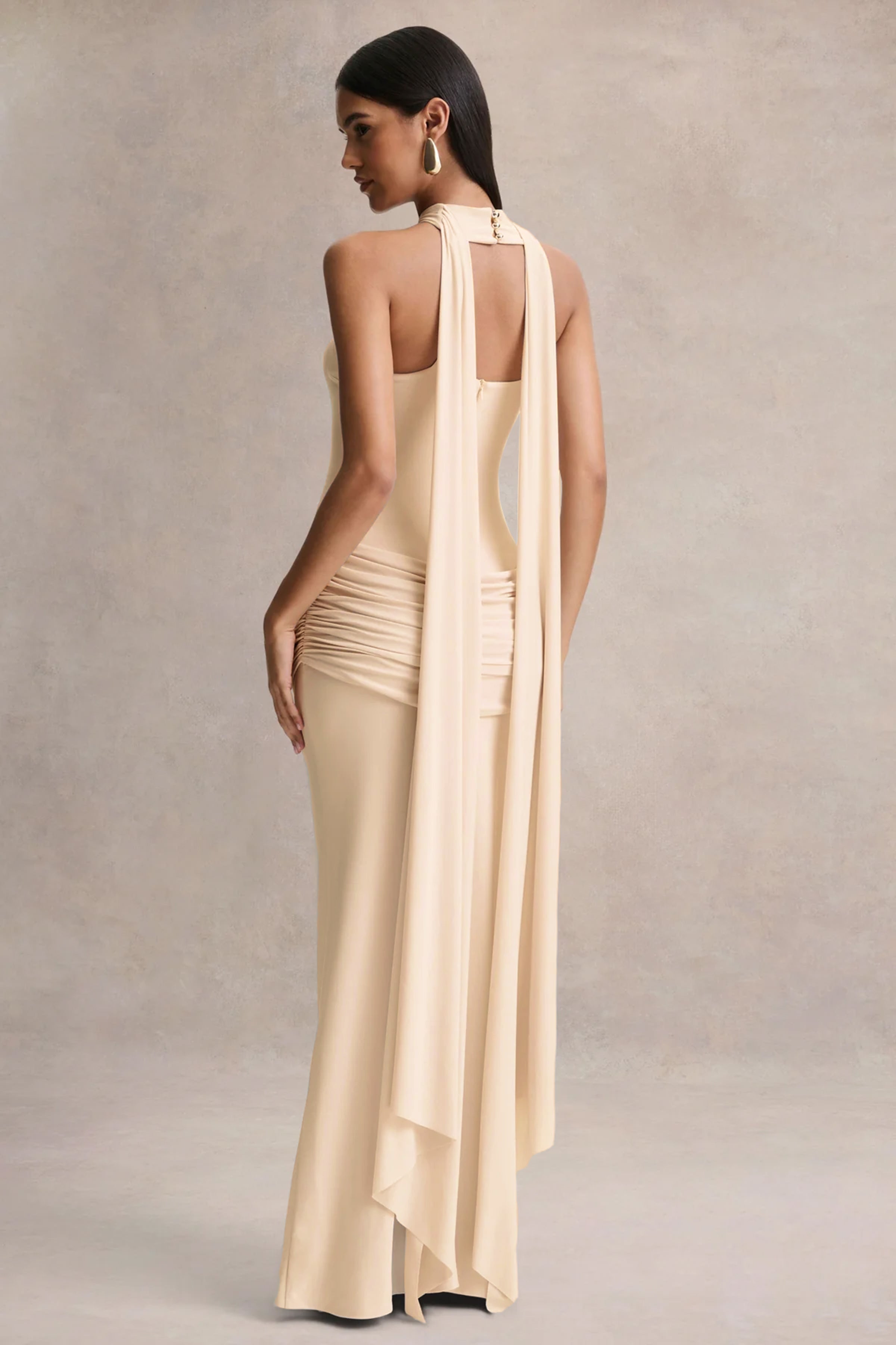 Graciella | Cream Bandeau Maxi Dress With Draped Detailing And